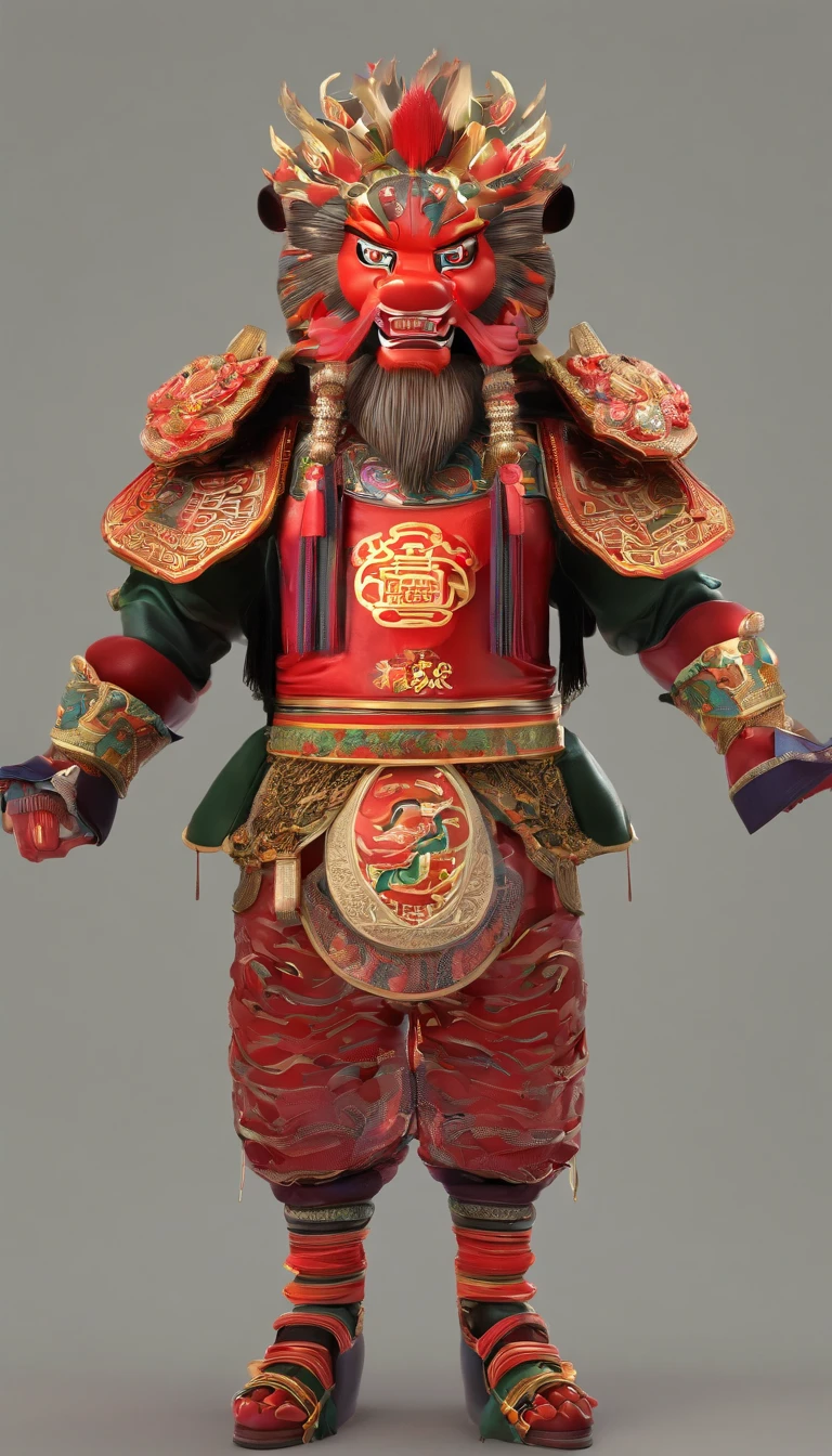 Traditional Chinese culture,1girll,lion dance,Awaken the lion,characteristic,The facial features are delicate and beautiful,The black and red lion head is worn on the head,Dance the lion's head dance with both hands,jubilation,The lion's eyes sparkled,