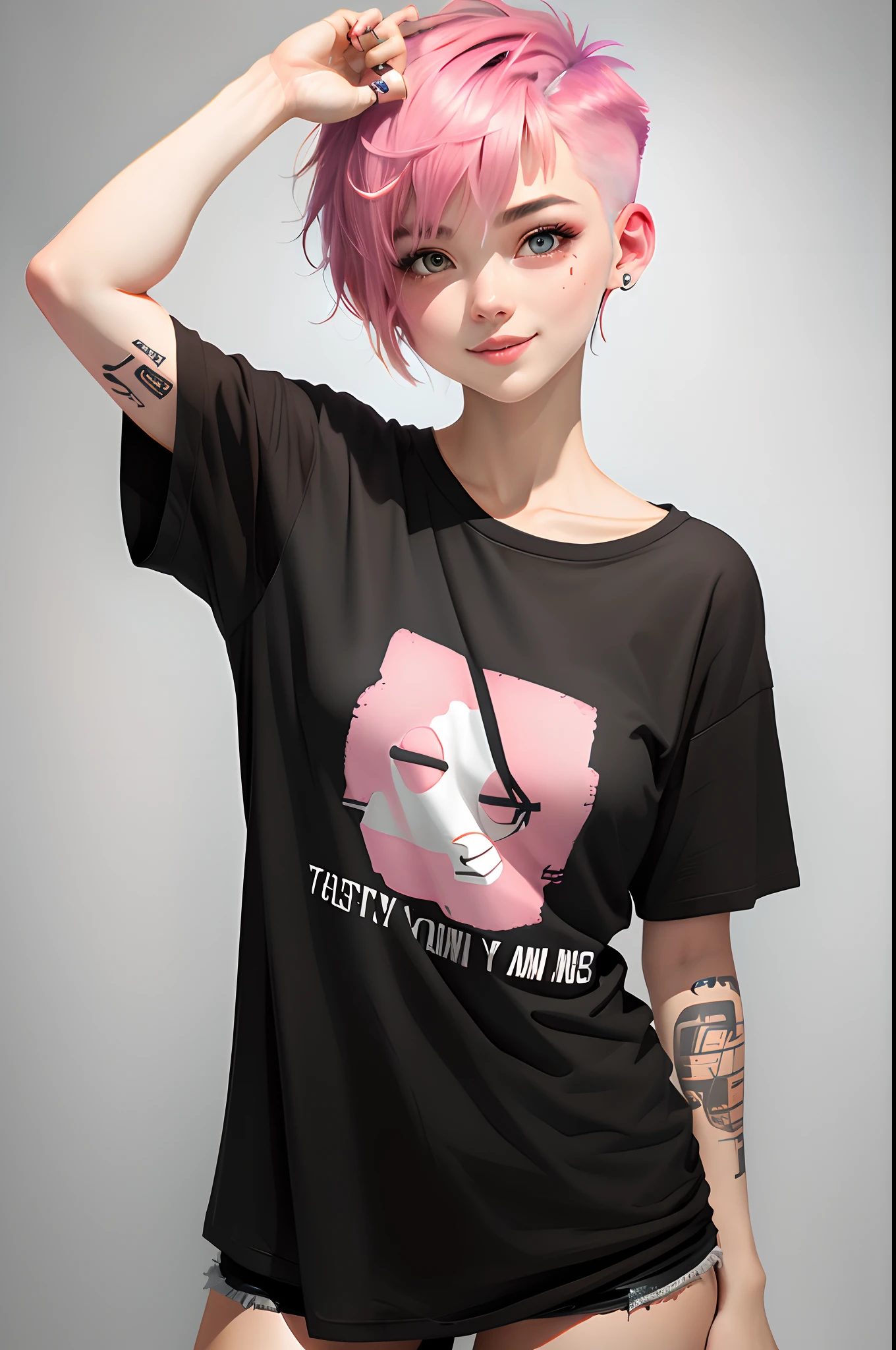 (table top), (portrait), (beautiful), (cute), (Upper body), (high quality), (beautiful服), (Professional angle), (Rule of thirds), (feminine), (woman), , (beautiful),(feminine features), (18-year-old:1.4), alone, woman1名, (attractive punk girl), blue eyes,whole body,face、(laughter:1.5),(frontを向いて:1.2),dramatic light, ((playing the guitar)), it isdgy makeup, (small bust), ((Electric guitar)), (front), (resist的な表情), ((resist)), (Leather jackets and tattoos), ((Short hair)), (dyed (it is.G. and pink) hair), (spiky hair), (Thick hair), matte shine hair, (Hair bands scattered in the hair), (bold and bold look), (white skin), (dark clothes), (band t-shirt), (ripped jeans), Crew neck), ((city alley background)), (close up shot), beautiful hands, both hands, normal hand, upper arm, full hand, beautiful body, beautiful fingers, normal fingers, five fingers, five fingers, (thumb index finger ring finger), beautiful ears, normal ear, beautiful eyes, shining eyes, beautiful mouth, beautiful lips,Medium hair with pink hair, (Pink hair), it isar Hair, , single blade, (single blade), (side blade)