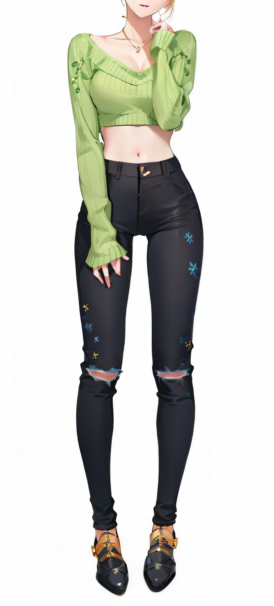 Pubic area is clear,filigree,Green sweater