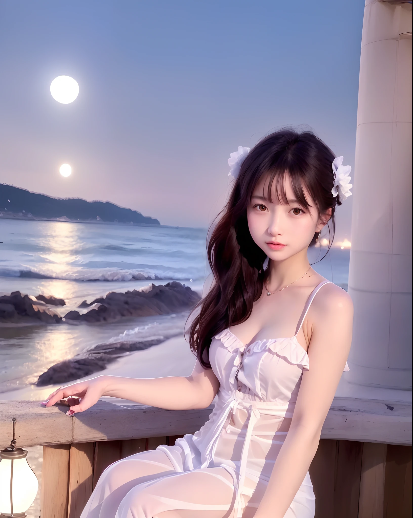 (8k, RAW photo, best quality, masterpiece:1.2), fashion magazine cover,
professional portrait of a ((cute)) girl wearing cute fashionable frilled clothes, beautiful sea, ((at night))