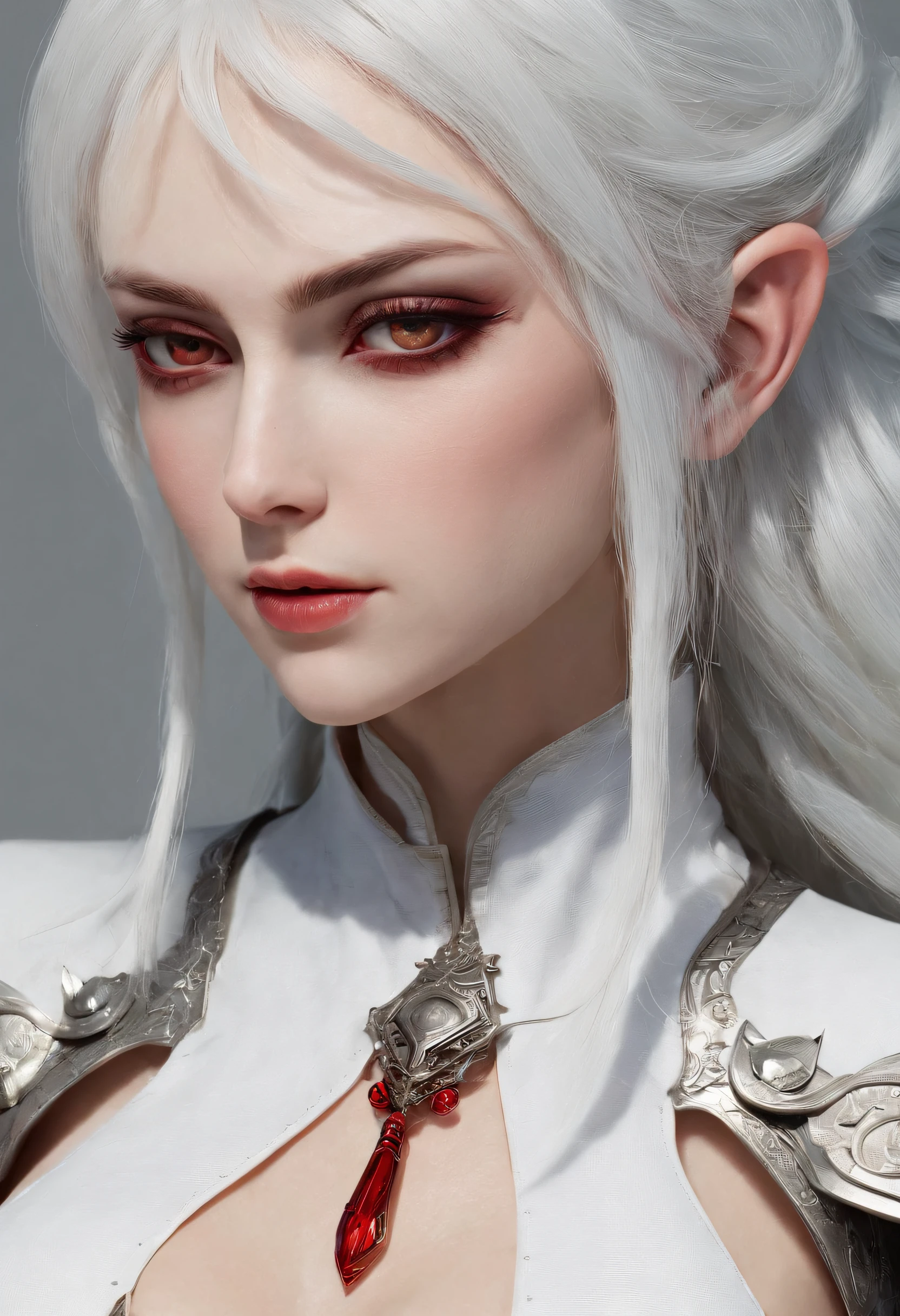 Cirilla Fiona Elen Riannon，Highest image quality，Outstanding details，超高分辨率，（Fidelity：1.4）, Favor the details，closeup cleavage，dawn，Snow，winter，Behind it is the wizard's sword，He has a delicate and beautiful face，（（Red and white semi-mechanical body：1.8）），Raised sexy，frontage，cyber punk perssonage，Futuristic，mechanically aesthetic，Virtual Engine 5，Perfect detail rendering，rendering by octane，hyper HD