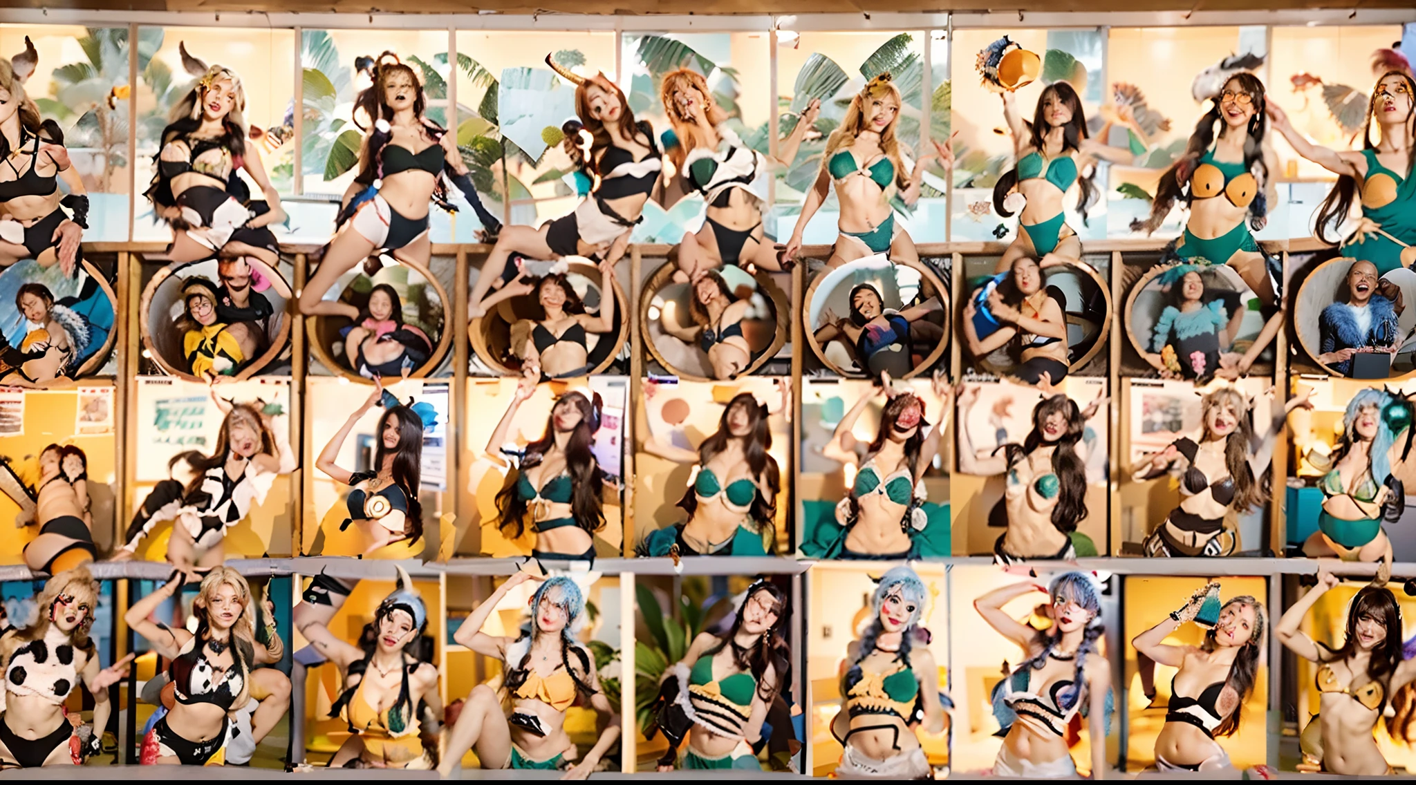 In the beautiful illustration of this super-grand scene,The ultra-distant lens shows us(Over eight separate and distinctive centaur characters:9.9),They all have their own characteristics,Vivid and interesting。Radiant from the heavens(Angelic centaurs:6.6),To nightmarish is(Centaurs surrounded by flames:6.6)、And then to the wind dancing in the air(Fairy centaurs:6.6)、And thunder and lightning surrounding(One-horned centaur:6.6),and shining metallic ones(Mechanical style centaur:6.6)、And then(A centaur with colorful dragon scales covering the whole body:6.6)The power is powerful、Elegant and agile(Elf centaur's slenderness:6.6)Gracefully wears a flower crown、Enchanting and charming(Tiflin centaurs:6.6)、Have the indescribable(Raised sexy:6.6)'s(Succubus centaurs:6.6)。Each character has their own unique charms and abilities。The illustration uses advanced artistic techniques and tools,(Use nesting、woven、stitching、ssee-through、arrange、grouping、Storyboards and other methods,Divide the scene into sections by geometric arrangement:9.9),Each section corresponds to a centaur character,This makes more efficient use of space。Through Midjourney's advanced brush tools、Color palette、Material packs and model packs、Texture tools,For each centaur, beautiful props are designed to increase racial characteristics、Clothing and physical features,(Enhances the character's personality and visual appeal:2.5),The scenery in the illustrations is stunning,There are changing skies、rainbowing、extreme light、Stars and Moon。Incorporating iconic landmarks such as Mount Everest,and fireworks、tranquil lake、Natural and urban elements of waves and neon lights,Creates a magical atmosphere,The centaurs display their unique abilities and equipment in a variety of environments,This is true even in extreme alien landscapes。(Use Midjourney's tools、Material packs、Texture tools、The color palette makes depicting details vivid and realistic:9.9),From complex hairstyles and as well as different racial traits、Body、Ap