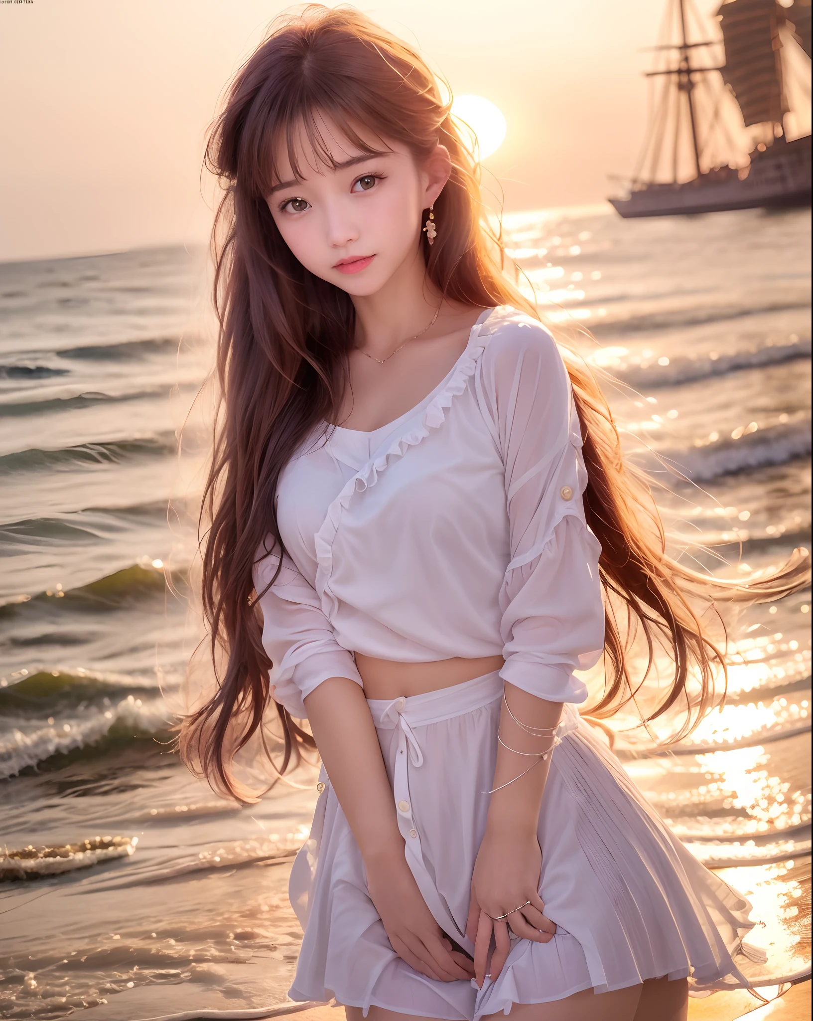 (8k, RAW photo, best quality, masterpiece:1.2), fashion magazine cover,
professional portrait of a ((cute)) girl wearing cute fashionable frilled clothes, beautiful sea, ((at night))