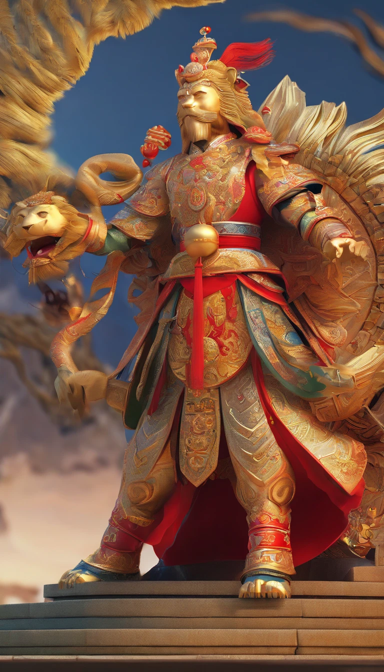 Traditional Chinese culture，Guangzhou characteristics，1girll，The facial features are delicate and beautiful，The black and red lion head is worn on the head，Wave the lion's head with both hands，jubilation，The lion's eyes sparkled，lion dance，Wake up the lion's head