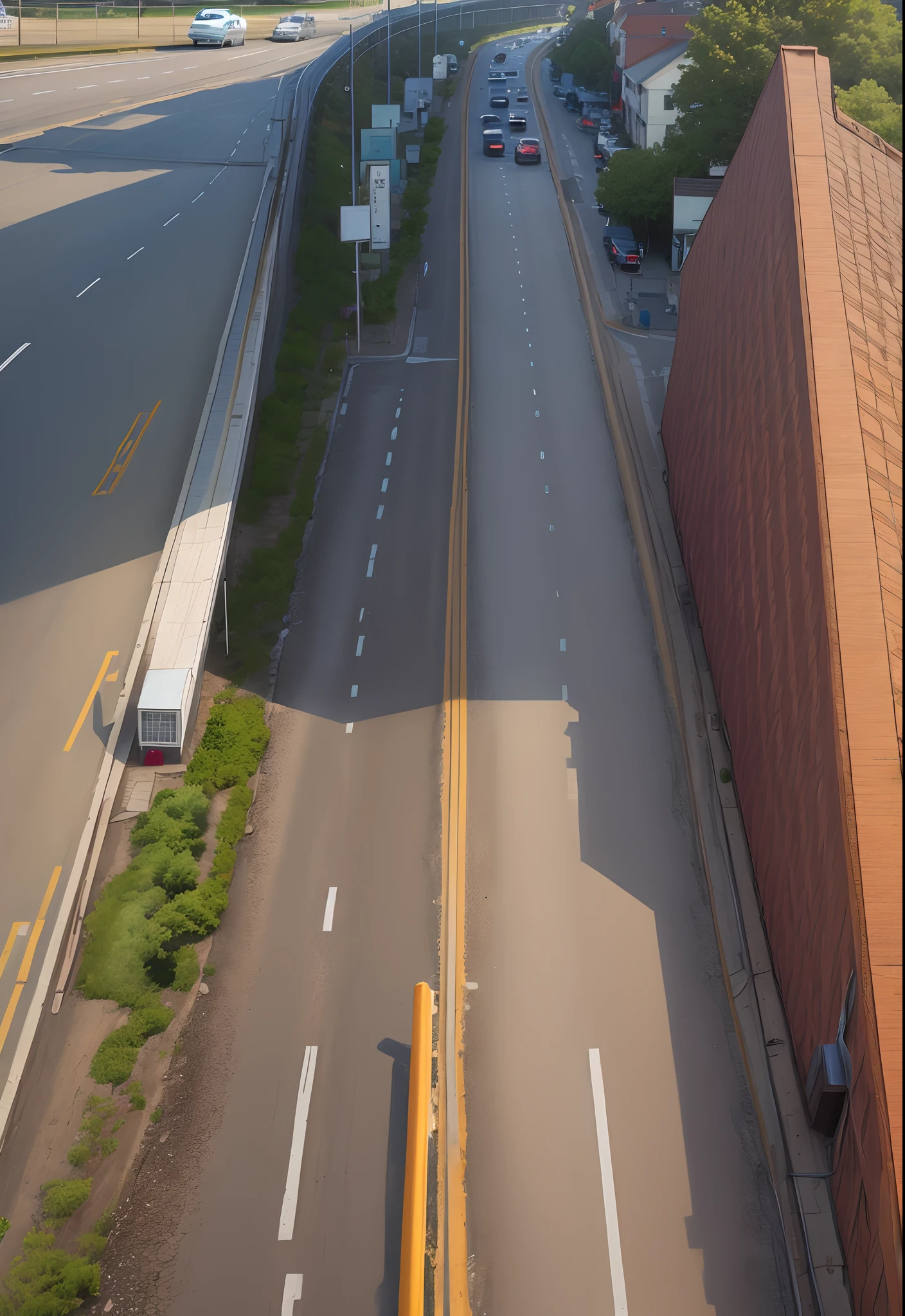 city road,bitumen,Short perspective,The Car,Four lanes in both directions,The machine is not a guardrail,There are sidewalks