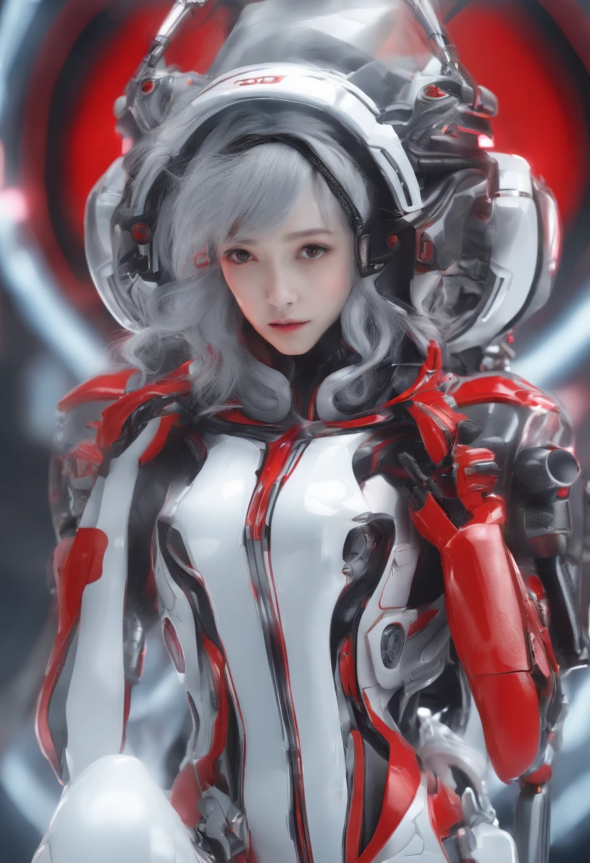 Highest image quality，Outstanding details，超高分辨率，（Fidelity：1.4），The best illustration，Favor the details，closeup cleavage，A mech girl，He has a delicate and beautiful face，（（Red and white semi-mechanical body：1.8）），Raised sexy，，cleavage，onbed，frontage，cyber punk perssonage，Futuristic，mechanically aesthetic，Complex machinery，The background is a high-tech lighting scene in the future city，Virtual Engine 5，Perfect detail rendering，rendering by octane，hyper HD