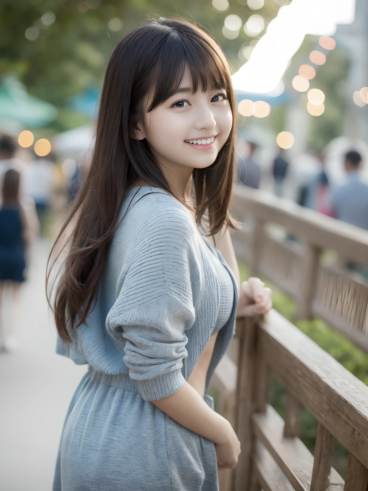 masterpiece、top-quality、Very detailed 8k wallpaper、
Cute little girl s、
girlfriend、Casual clothing、Happy smile、
An amusement park、natta、细致背景、From Side、realisitic、Live action、Summer style、Happy smile
