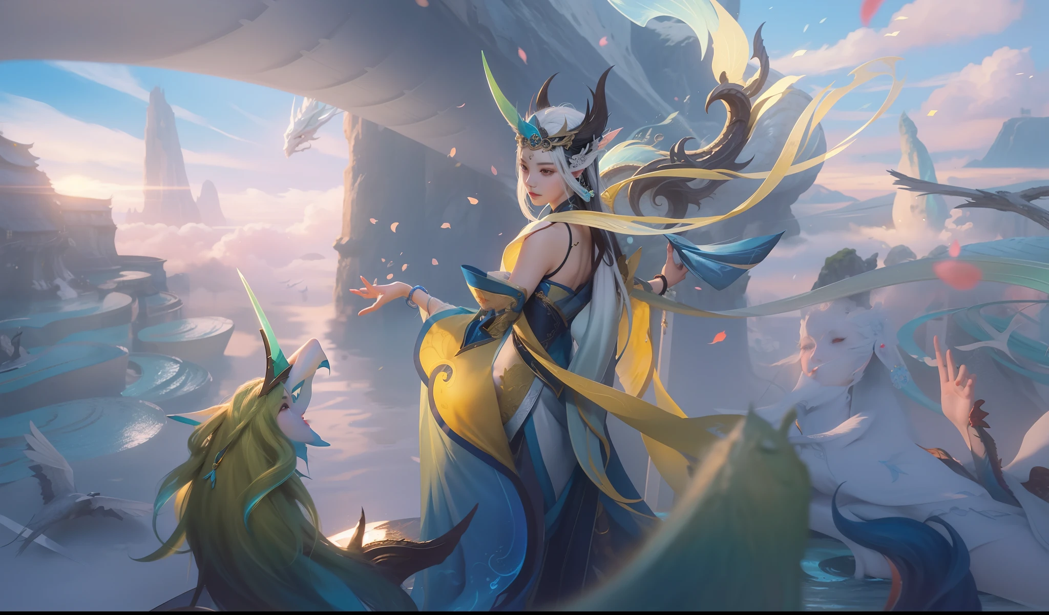 a close up of a woman with a sword and a dragon, queen of the sea mu yanling, Onmyoji detailed art, Inspired by Lan Ying, heise jinyao, Irelia, concept-art | Art germ, Artgerm and Atey Ghailan, Artgerm Plat, Artgerm and Ruan Jia, By Yang,best qualtiy,8K
