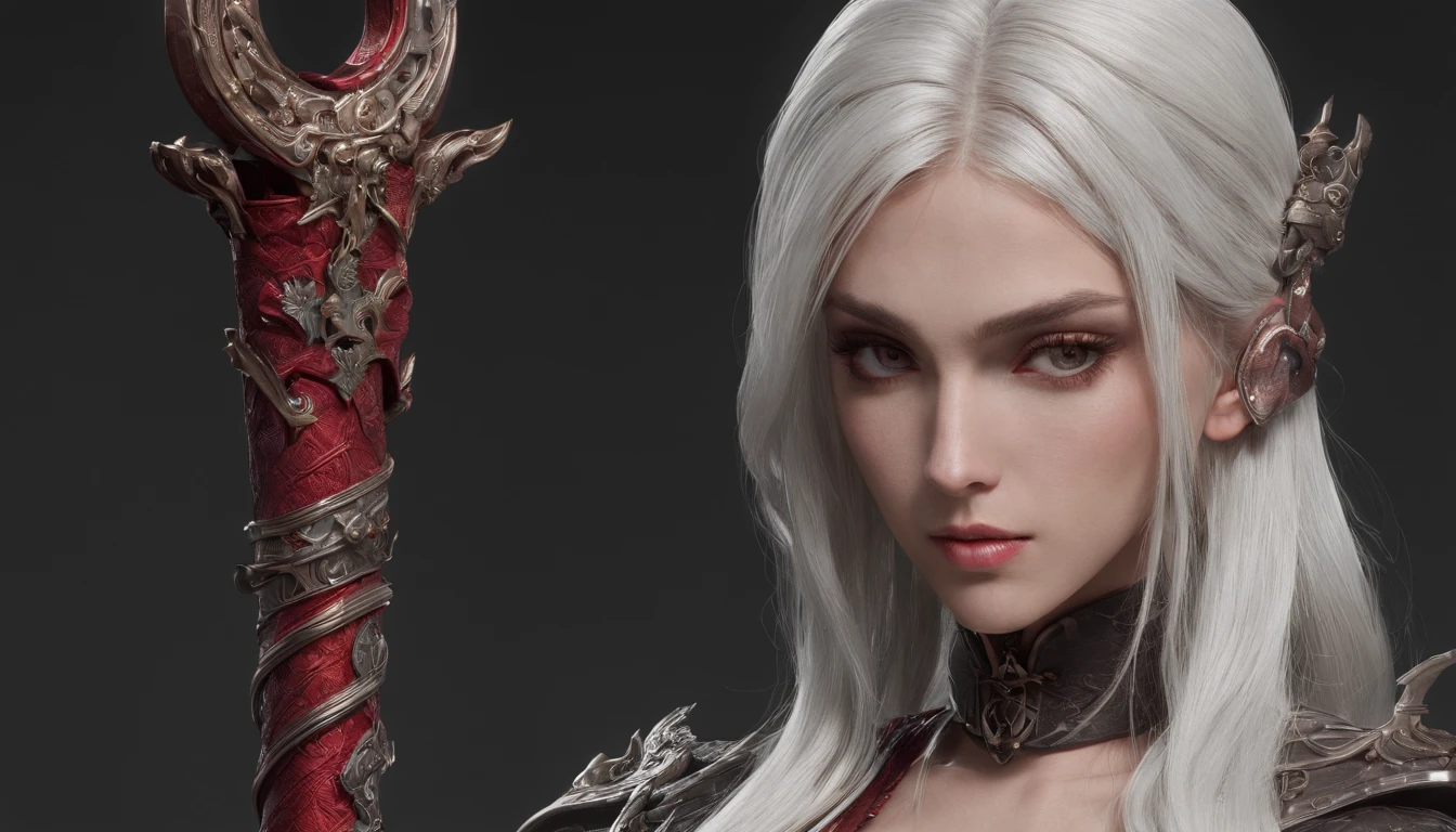 Cirilla Fiona Elen Riannon，Highest image quality，Outstanding details，超高分辨率，（Fidelity：1.4）, Favor the details，closeup cleavage，dawn，Snow，winter，Behind it is the wizard's sword，He has a delicate and beautiful face，（（Red and white semi-mechanical body：1.8）），Raised sexy，frontage，cyber punk perssonage，Futuristic，mechanically aesthetic，Virtual Engine 5，Perfect detail rendering，rendering by octane，hyper HD