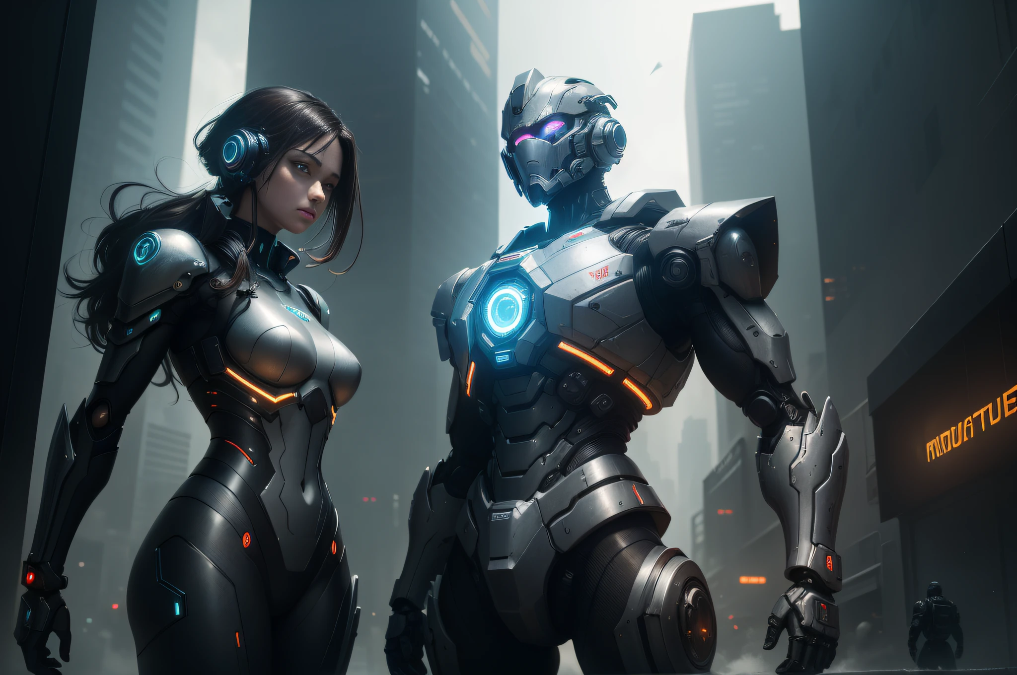 (best quality, 4k, 8k, high resolution, masterpiece: 1.2), ultra detailed, (realistic, photorealistic, photorealistic: 1.37), cyberpunk, dark, robotic, (mecha girl, mechanical armor: 1.4), glowing eyes, textures metallic, shiny surfaces, high-tech weapons, sci-fi cityscape background, futuristic environment, dystopian atmosphere, neon lights, particle effects, breathing smoke, cool poses, immersive depth of field, professional concept art style, vivid colors, industrial environment, sharp focus, technological advancements, advanced robotics, action-packed scenes, energetic dynamism, mechanical joints, artificial intelligence, advanced weaponry, highly detailed facial features, powerful aura