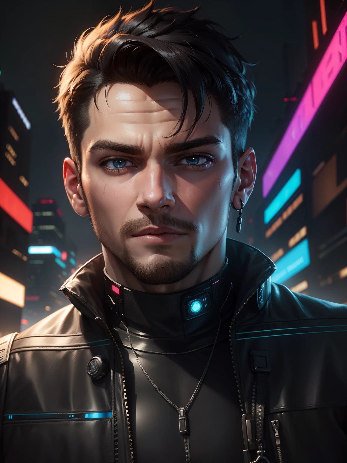 This face , 8k, cyberpunk, handsome boy, blackish background, focus, smart body,with , casual dressing, realistic face