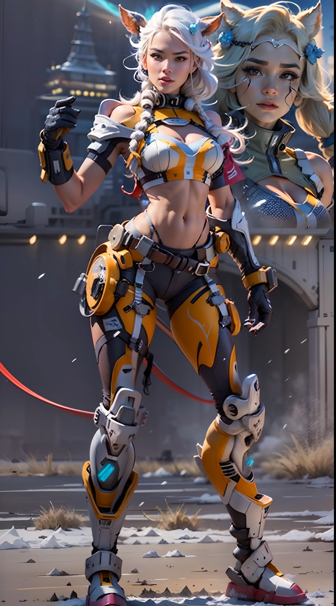 In a very grand scene,The extra-large wide-angle lens captures the appearance of a female centaur。She is tall,It has the ultimate curvy beauty,The muscles are slender and firm,Beautiful lines。Her facial features are tough and coquettish,Always with a sunny smile。She wears special tight-fitting equipment with a strong sense of technology,Step on multifunctional off-road style heels,Delicate and practical protective gear is worn on the hands, feet, wrists, neck and shoulders。The detection equipment around you flashes various cue lights and neon-like information screens,Let her exude a charming brilliance。Use Midjourney's advanced tools,Design special tight-fitting equipment for female centaurs,Highlight her unique physiological characteristics and appearance details,Add realism。And in her adventure scene,Spectacular views of nature,Such as the sky where storms and sunny days alternate、Brilliant rivers of stars and auroras、The snow-capped summit of Mount Everest、Fireworks in the mountain town, etc。ao mesmo tempo,Away from the hustle and bustle of Long Beach Pier is a neon-lit spaceship docked,Create a fantastic scene。Use Midjourney's advanced tools and multiple color palettes、Brush Strokes、Texture tools and model packages,It shows a sense of atmosphere where beauty and charm coexist。The charm of the female centaur is highlighted through color and lines,Enhance realism with detailing,Create a surreal dreamy feeling。Additionally,Use Midjourney's tools to add a variety of extreme sports gear and cultural trinkets to the female centaur,Create intricate hairstyles and outfits,Give her a sense of premium。She never flinches,Regardless of the terrain,can respond quickly,Even the extreme geography and dangerous terrain of aliens cannot stop her。Use Midjourney's powerful tools,You can do it with incredible detail and beauty,Bring this ultra-grand and beautiful scene to life。Ultra-grand scenes,super wide shot, hdr,(真实感,Masterpiece quality,best qualtiy),