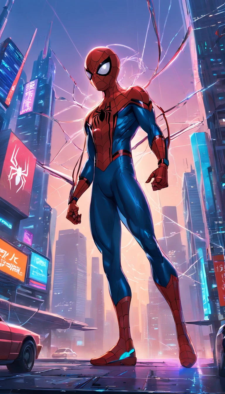 Get ready to witness the merging of the worlds of Spider-Man and Cyberpunk in one breathtaking image. Nesta obra-prima visual em 8K, You will be transported to a futuristic and dystopian environment, where the iconic Marvel hero gets a new look.

O Homem-Aranha surge em uma paisagem urbana imponente, dominated by gigantic skyscrapers and holographic advertisements that shine brightly. The neon lights reflect off his cybernetic armor, creating a striking contrast between the hero's characteristic red and blue and the oppressive darkness of the environment.

Seu traje, remodelado para se adequar ao estilo Cyberpunk, features metallic details and futuristic lines, combining functionality and futuristic aesthetics. The advanced fabric, adornado com circuitos luminosos, it seems to pulsate with electronic energy as Spider-Man prepares to face the challenges of this chaotic world.

The surrounding city is full of characteristic elements of the Cyberpunk style, como carros voadores, cyber implants, Drones and robots, Adding a unique and technological atmosphere to the image. The contrast between the grandeur of the buildings and the presence of Spider-Man in the midst of this dystopian landscape conveys a sense of solitary heroism and resilience against adversity.

A qualidade impressionante em 8K permite que cada detalhe seja visualizado com clareza e realismo, from the intricate webs cast by Spider-Man to every reflection and texture in the futuristic environment.

Get ready to marvel at this epic junction between the Spider-Man universe and the Cyberpunk aesthetic, in an image that will captivate your imagination and transport you to a world where action, a tecnologia e a aventura se unem em perfeita harmonia.