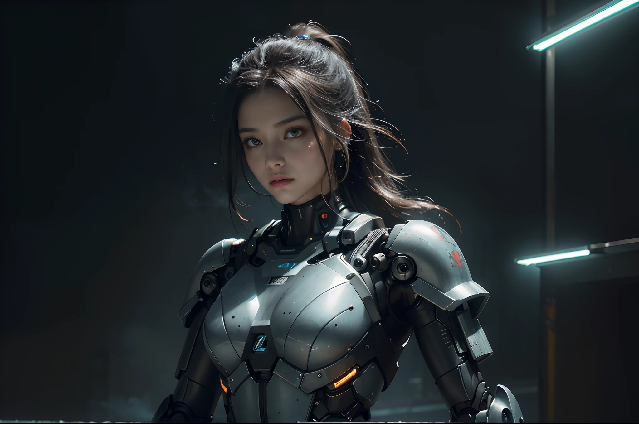 rough skin, Super detailed, advanced details, high quality, 最high quality, High resolution, 1080P, hard disk, beautiful,(War Machine),Beautiful cyborg woman,Mecha cyborg girl,battle mode,Mecha body girl,She's wearing a futuristic War Machine mech,full body shot