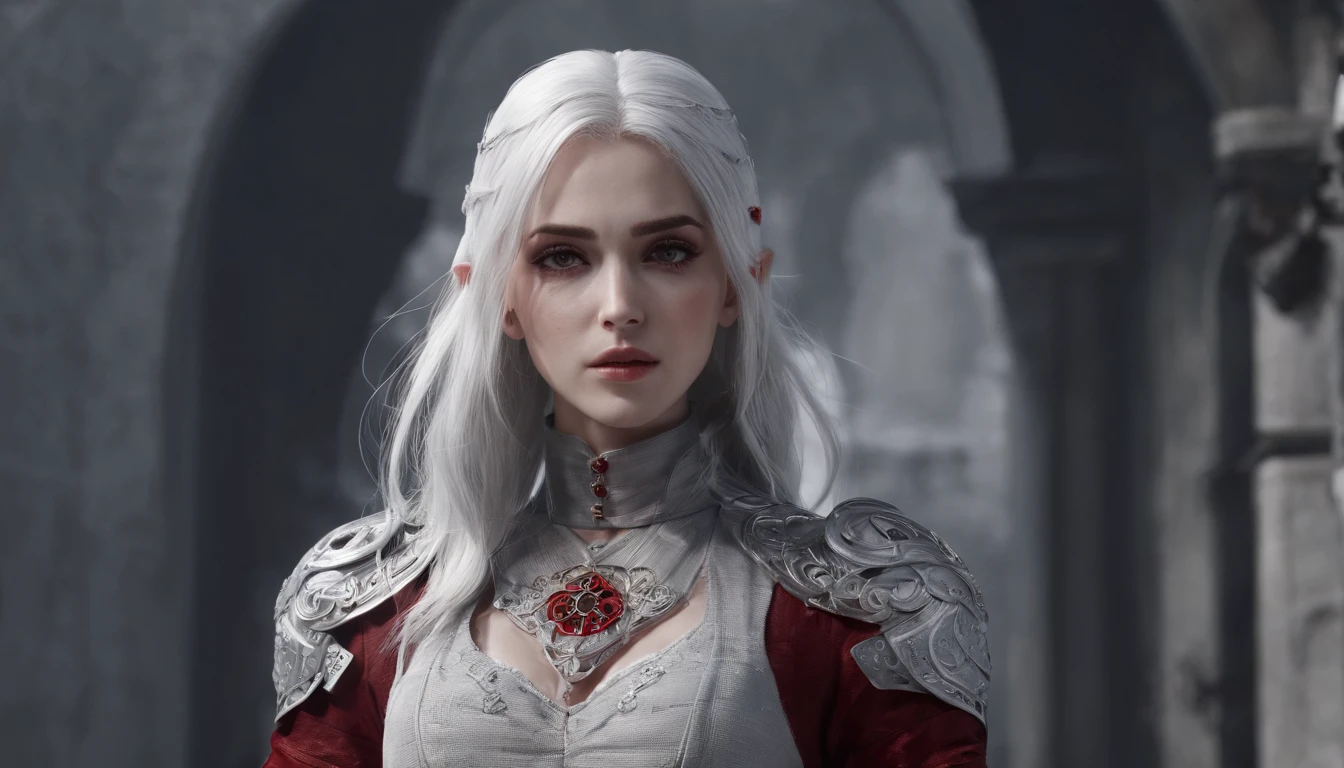 Cirilla Fiona Elen Riannon,Highest image quality,Outstanding details,超高分辨率,(Fidelity:1.4), Favor the details,closeup cleavage,dawn,Snow,winter,Behind it is the wizard's sword,He has a delicate and beautiful face,((Red and white semi-mechanical body:1.8)),Raised sexy,frontage,cyber punk perssonage,Futuristic,mechanically aesthetic,Virtual Engine 5,Perfect detail rendering,rendering by octane,hyper HD