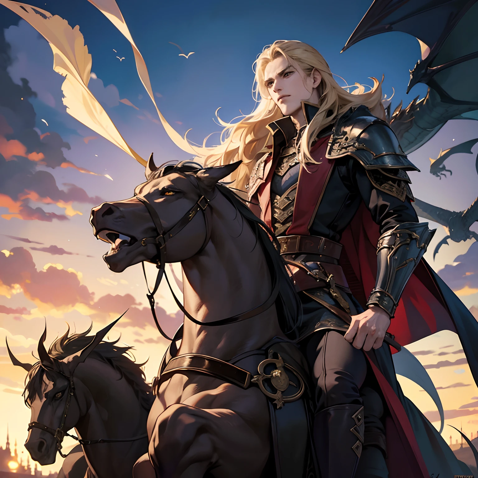 Castlevania Lord of the shadows wearing Islamic Armor riding great Legendary dragon going to serious battle hyper realistic super detailed Dynamic shot master piece scene cinématique scènes movie Epic Legendary