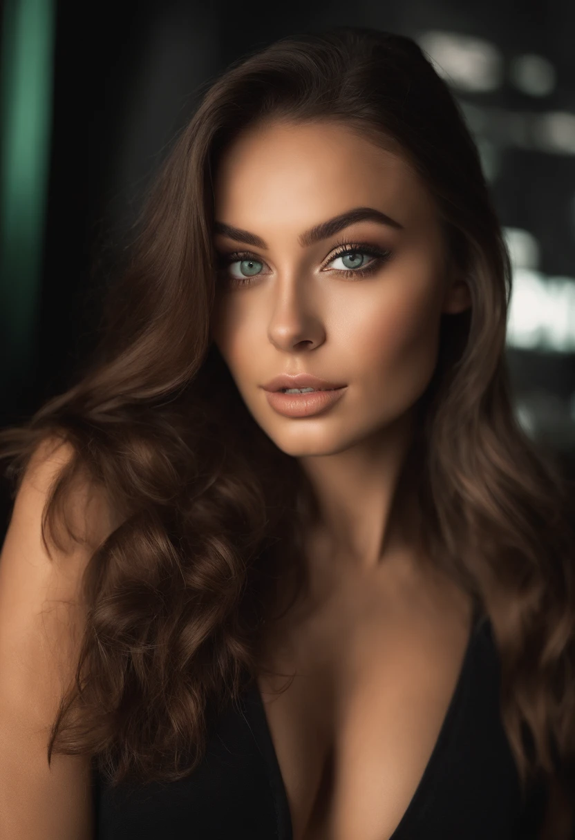 Femme arafed avec de gros seins, fille sexy aux yeux verts, Portrait Sophie Mudd, cheveux bruns et grands yeux, Selfie dune jeune femme, Yeux de chambre, Violet Myers, sans maquillage, maquillage naturel, looking straight at camera, Visage avec Artgram, Maquillage subtil, Superbe photo du corps entier, piercing green eyes, Bel angle, fille mignonne, Image du corps entier, corps entier, Prise de vue du corps entier, brunette goddess, High detail, sexy pose, night club, parti, amusement