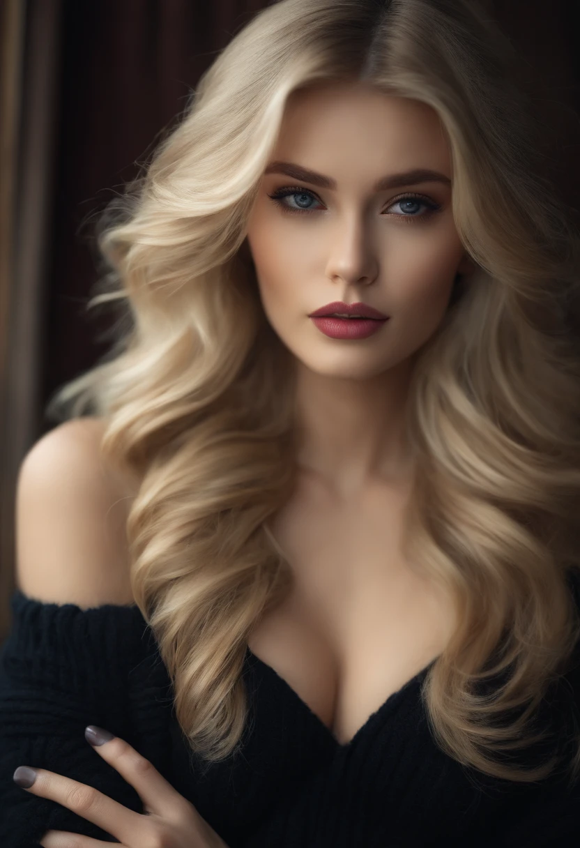 a blond、huge tit、a beauty girl、Black sweater、Doppelganger