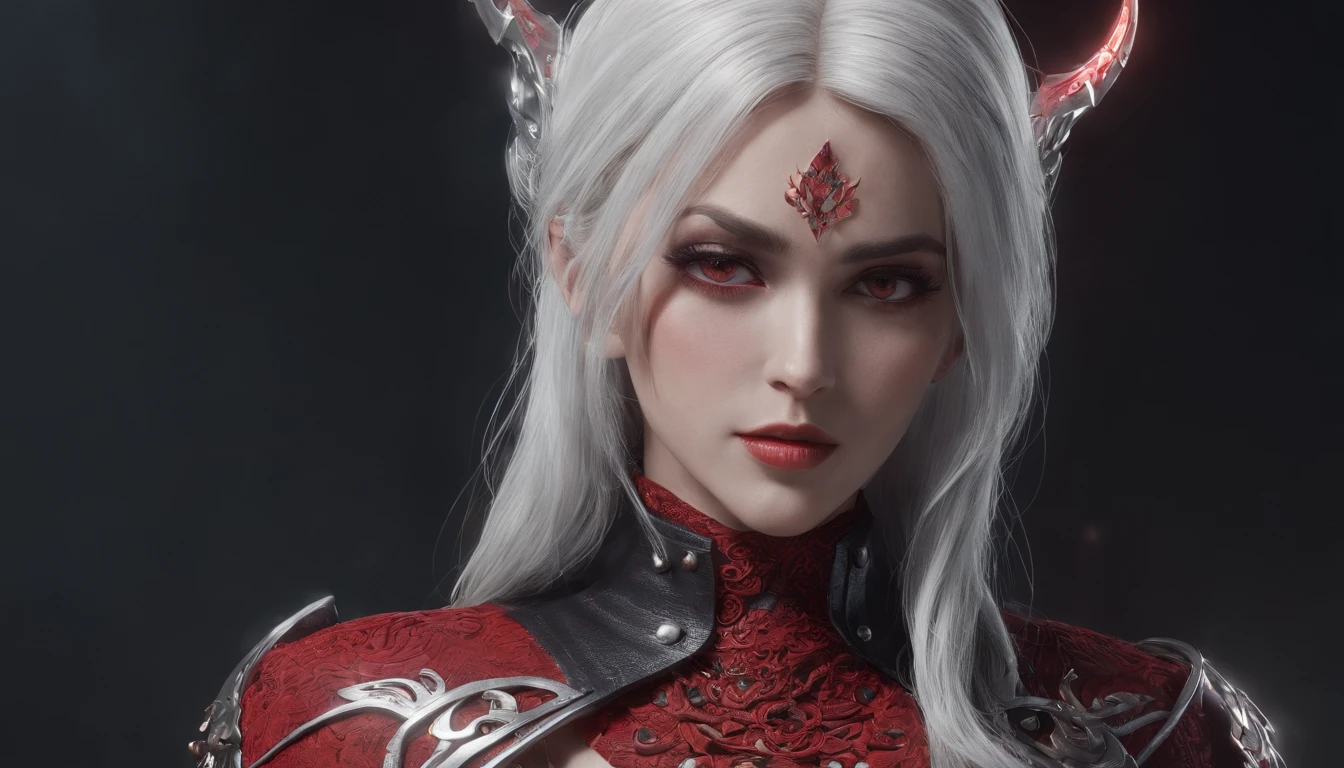 Cirilla Fiona Elen Riannon，Highest image quality，Outstanding details，超高分辨率，（Fidelity：1.4）, Favor the details，closeup cleavage，dawn，Snow，winter，Wizard Sword，He has a delicate and beautiful face，Red Japanese oni armor，Raised sexy，frontage，cyber punk perssonage，Futuristic，mechanically aesthetic，Virtual Engine 5，Perfect detail rendering，rendering by octane，hyper HD