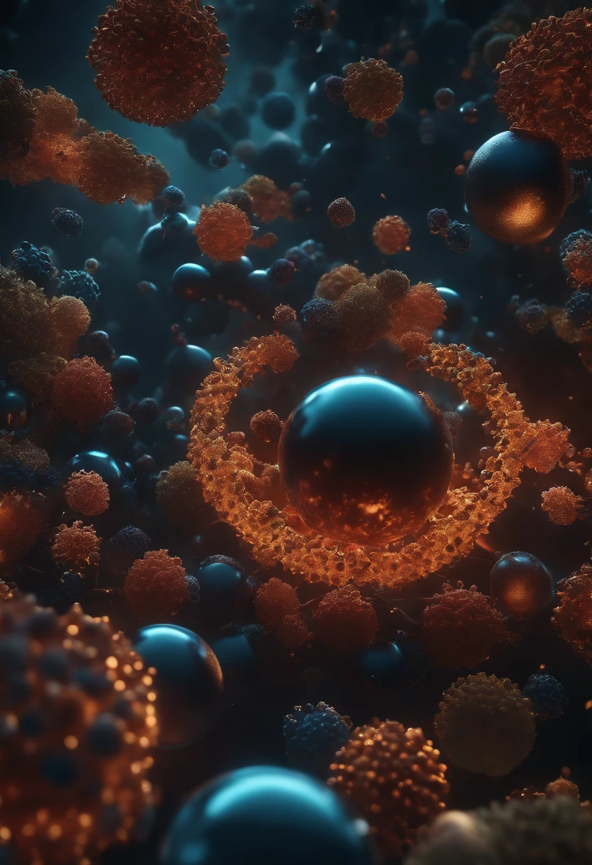 3D rendering of immune system molecules、Shallow depth of field、High contrast and brightness、Photos taken with the Sony A7S III camera、film like、Magnificent、high sharpness、Ultra-realistic 8K、Millions of small details、Blockbuster action movie LUT like a movie applied to an image