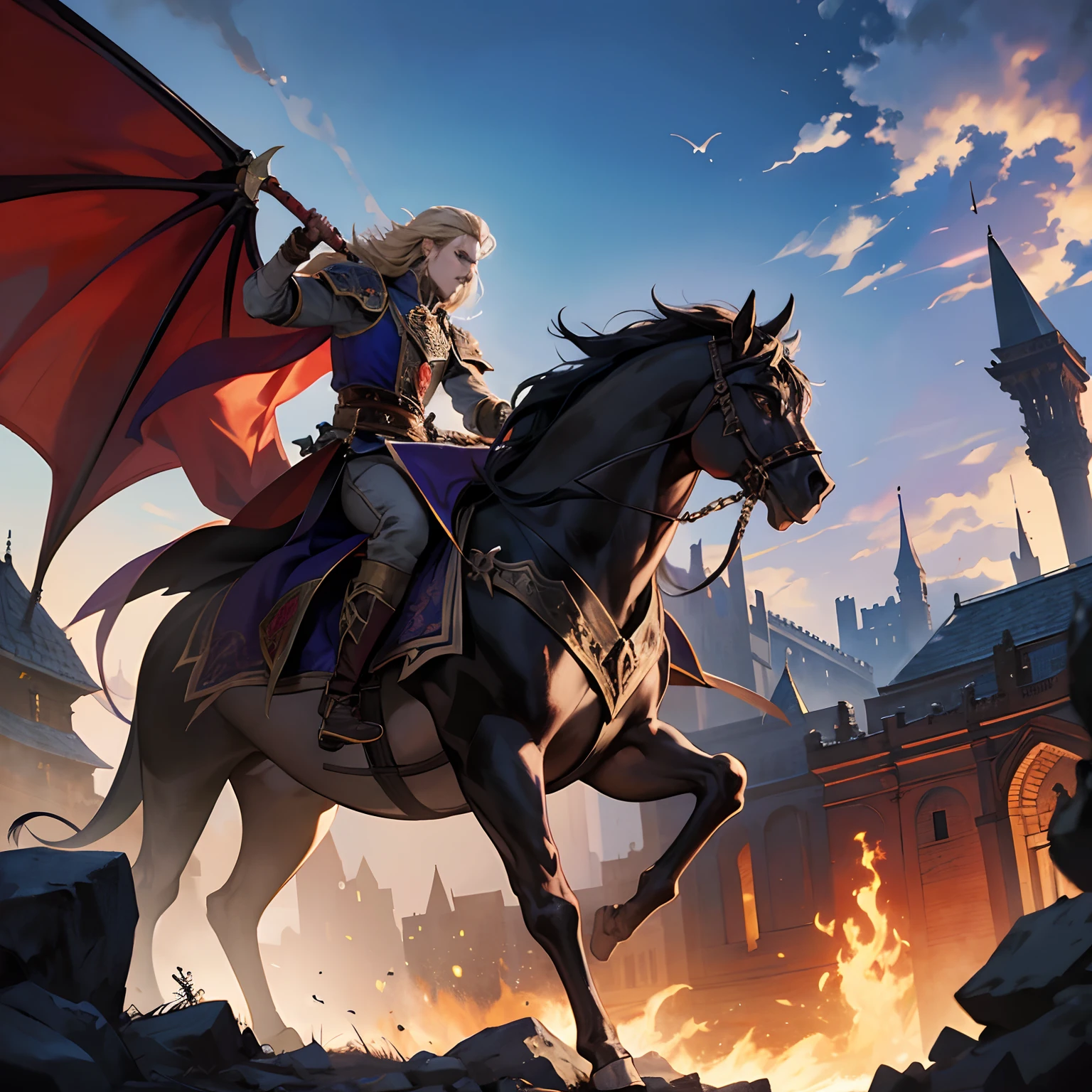 Castlevania Lord of the shadows wearing Islamic Armor riding great Legendary dragon going to serious battle hyper realistic super detailed Dynamic shot master piece scene cinématique scènes movie Epic Legendary