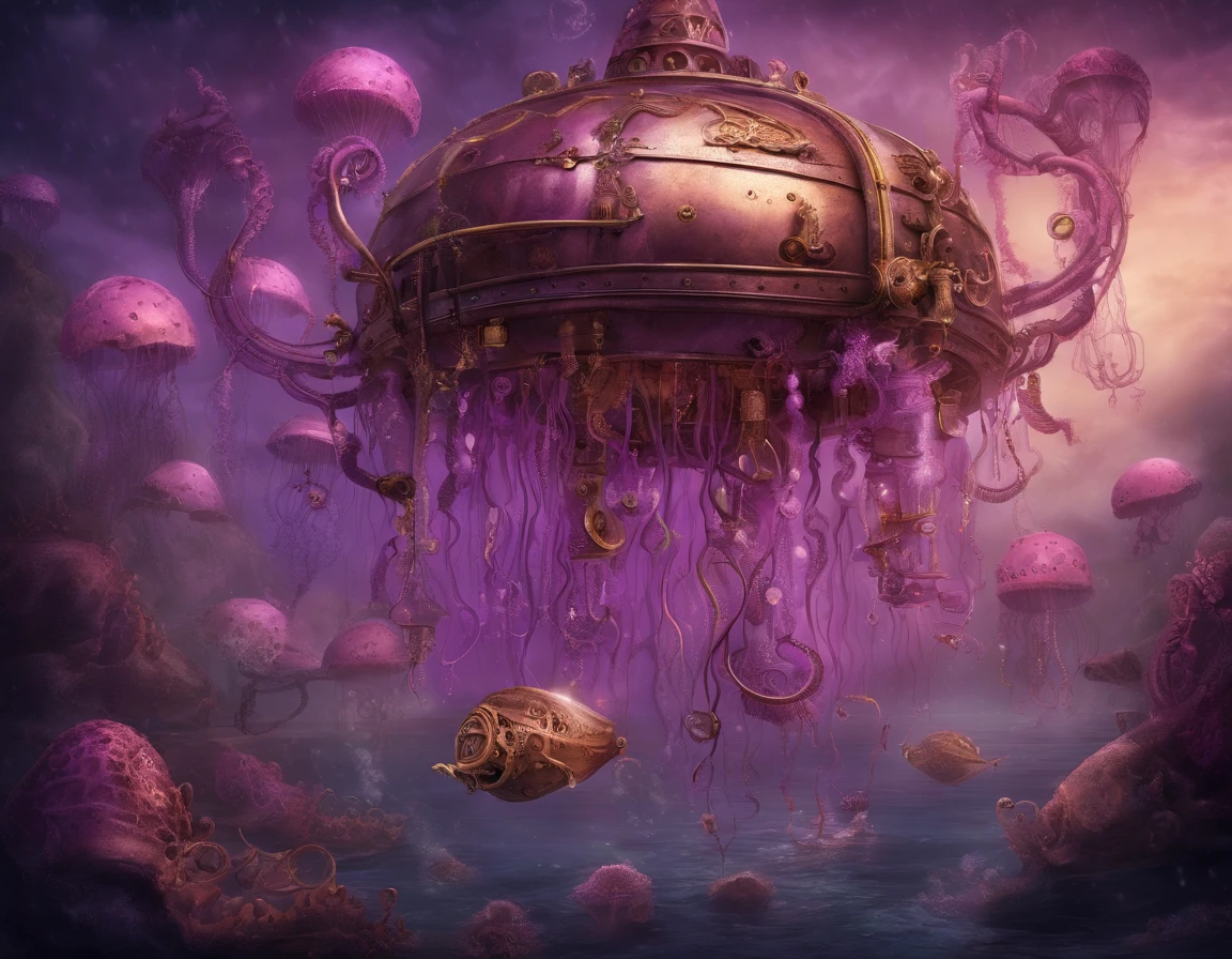 under the water, under the sea, purple, pink, so much jellyfish, jellyfish swimming under the water, (illustration: 1.0), epic composition, realistic lighting, HD details, masterpiece, best quality, (very detailed CG unified 8k wallpaper)