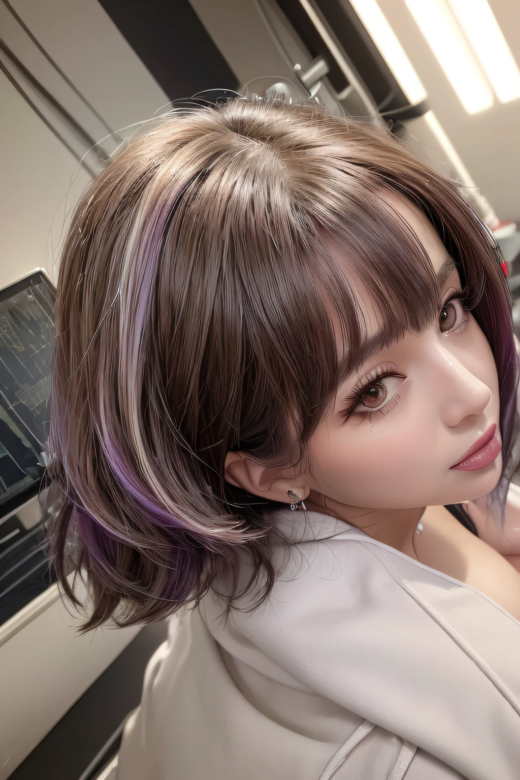 physician, 50 years old, hyperdetailed face, Detailed lips, detailed eyes, double eyelid, black bob-shaped hair, (manteau blanc, light purple blouse, brown tight mini skirt), ((examining a patient in a hospital examination room)), ((glamorous body)), ((huge breasts)), perfect hand, Perfect fingers, perfect chest, Perfect fit, perfect bodies, face perfect, Perfect image realism, background with:((Hospital examination room)), In-depth background, detailed costume, Perfect litthing, Hyper-Realism, Photorealsitic, 8K maximum resolution, (masterpiece), highly detailed, Professional