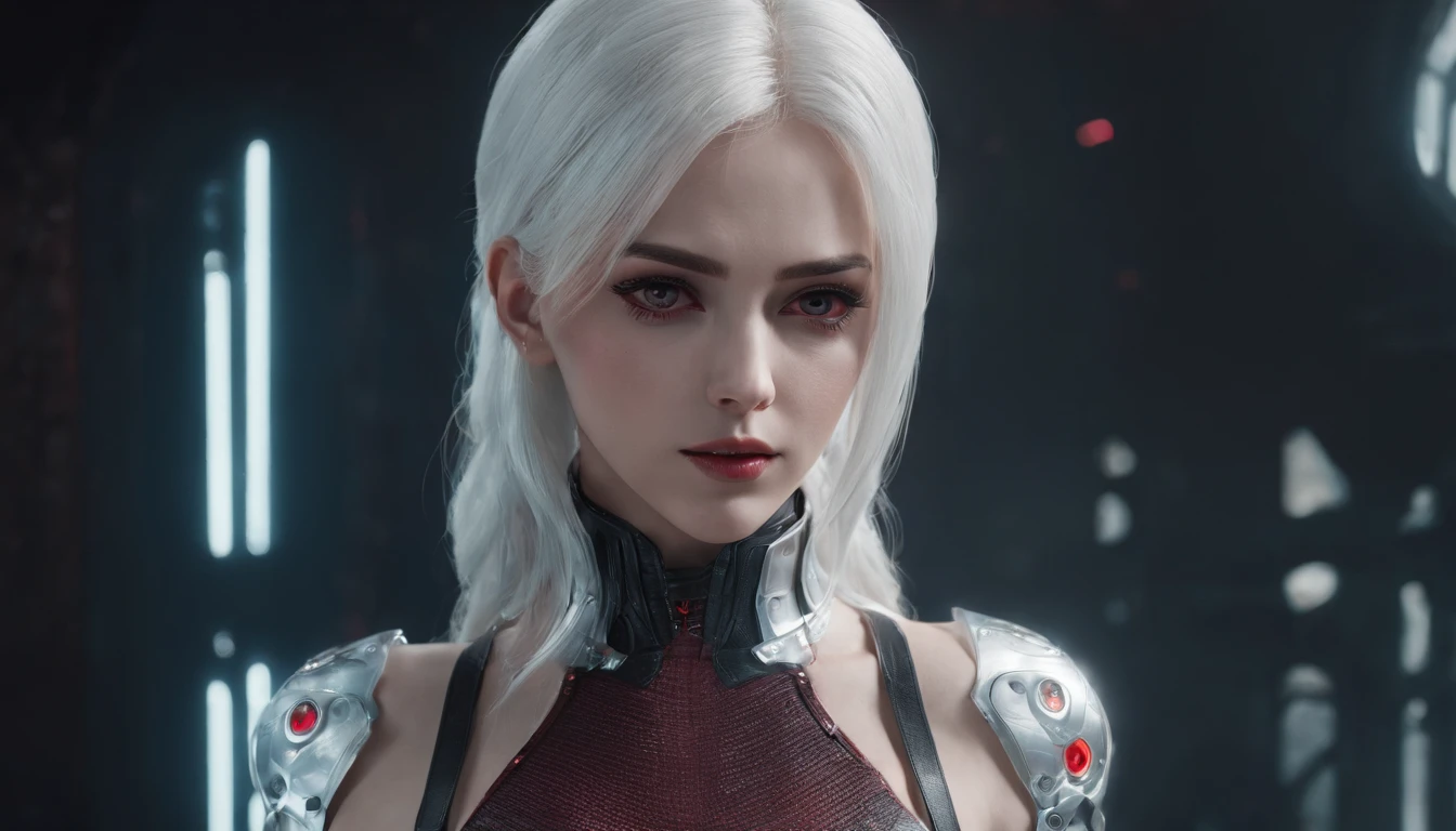 Cirilla Fiona Elen Riannon,Highest image quality,Outstanding details,超高分辨率,(Fidelity:1.4),The best illustration,Favor the details,closeup cleavage,A mech girl,He has a delicate and beautiful face,((Red and white semi-mechanical body:1.8)),Raised sexy,cleavage,onbed,frontage,cyber punk perssonage,Futuristic,mechanically aesthetic,Complex machinery,The background is a high-tech lighting scene in the future city,Virtual Engine 5,Perfect detail rendering,rendering by octane,hyper HD