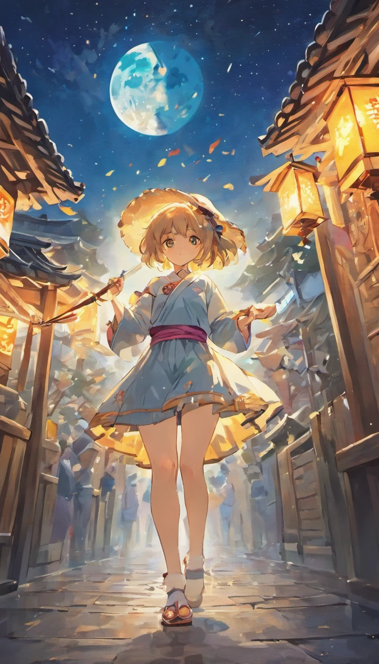 Mid-Autumn Festival、full moon、Two pandas stand and run towards the camera,themoon,As estrelas,Mooncake stalls、The lights will be lit、fire works、tradit、celebrating、enviroment、Plaza、Bamboo lanterns、the night、celebrating、Artistically、device、decor、resource,high definition resolution