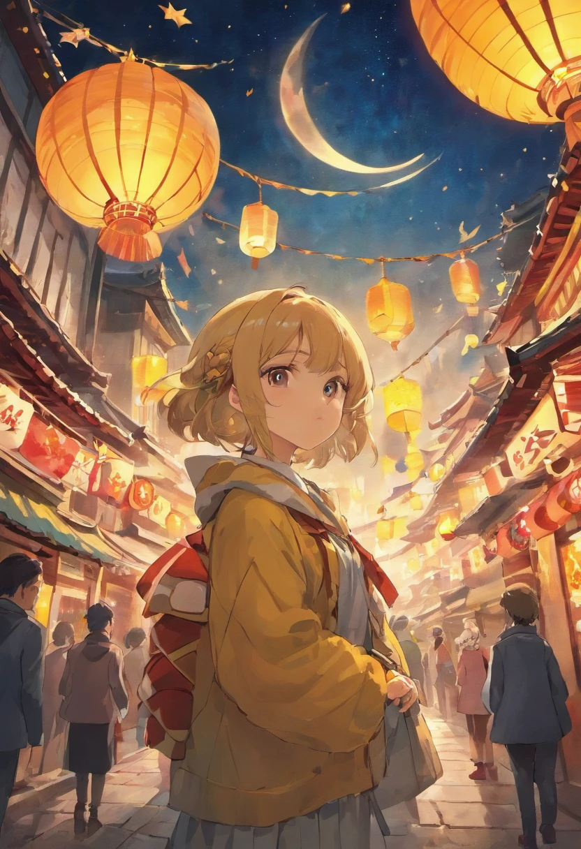 Mid-Autumn Festival、Moon、themoon、Star of the Sun、Mooncake stalls、Concert、band、fire works、UAVs、environment friendly、tradit、celebrating、enviroment、Plaza、The bear goes to the moon、forest、Critters、Bamboo lanterns、the night、celebrating、Artistically、device、decor、castoff、save、resource，high definition resolution