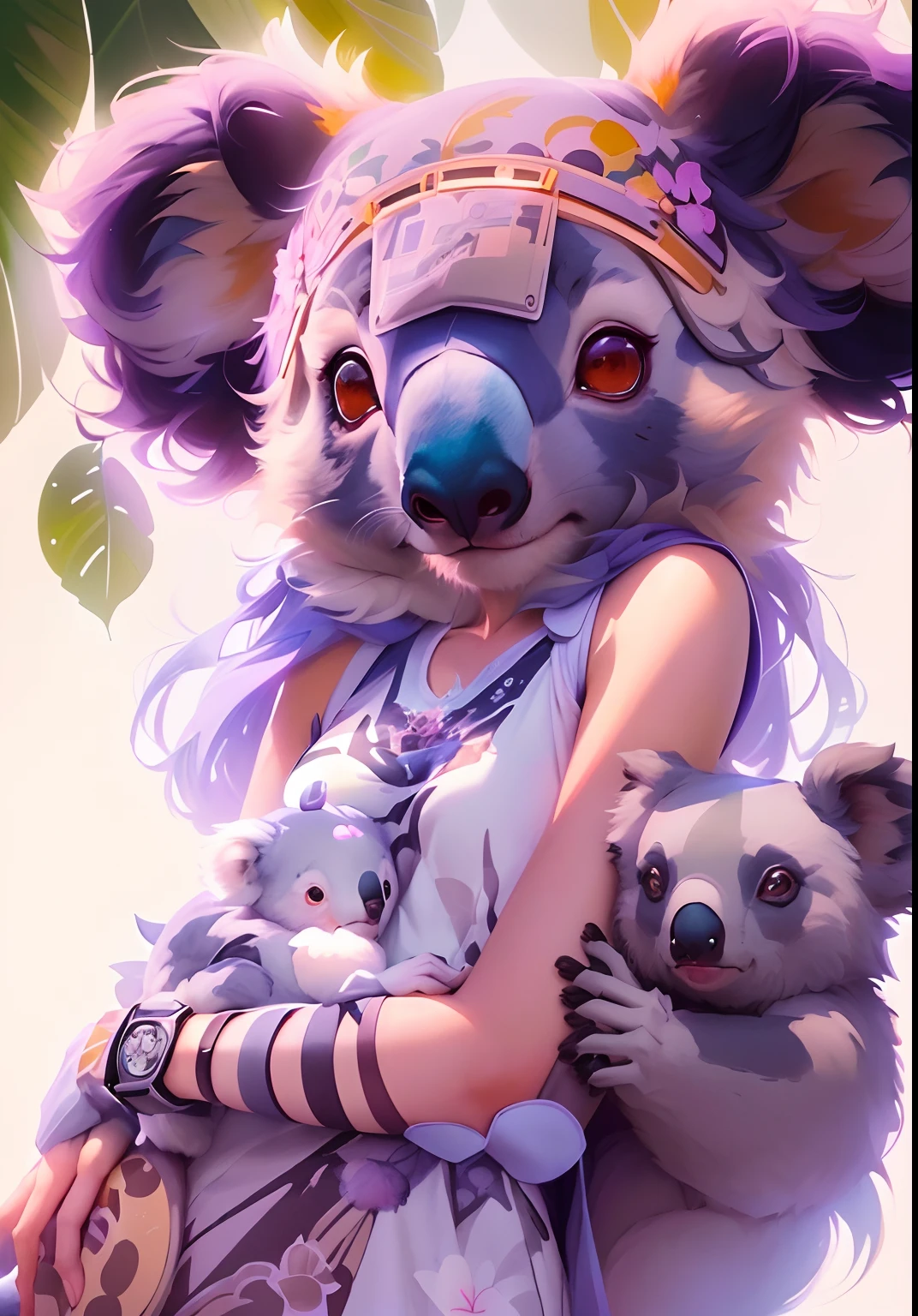 There is a koala with a baby bear in his arms, lois van baarle and rossdraws, koala, rossdraws global illumination, artwork in the style of guweiz, Adorable Digital Painting, anthro art, jazza and rossdraws, in the style of ross tran, artgerm and lois van baarle, loish and ross tran