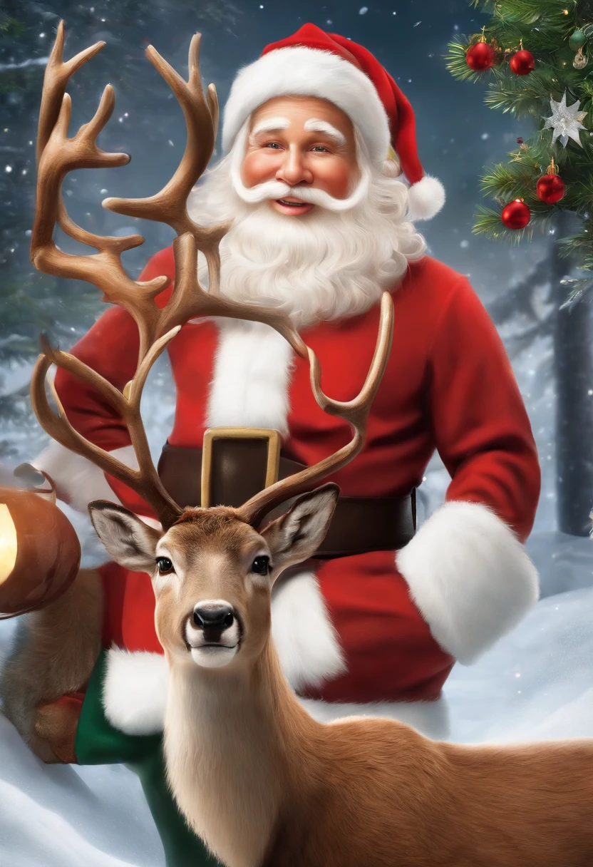 Mainly Christmas theme,Rich and super interesting content,(Santa Claus,Reindeer,Christmas Elves,Naughty Children,Nice Children)Painting way display,Super HD,ultra-detailliert,rendering, high details high quality --aspect 16:9