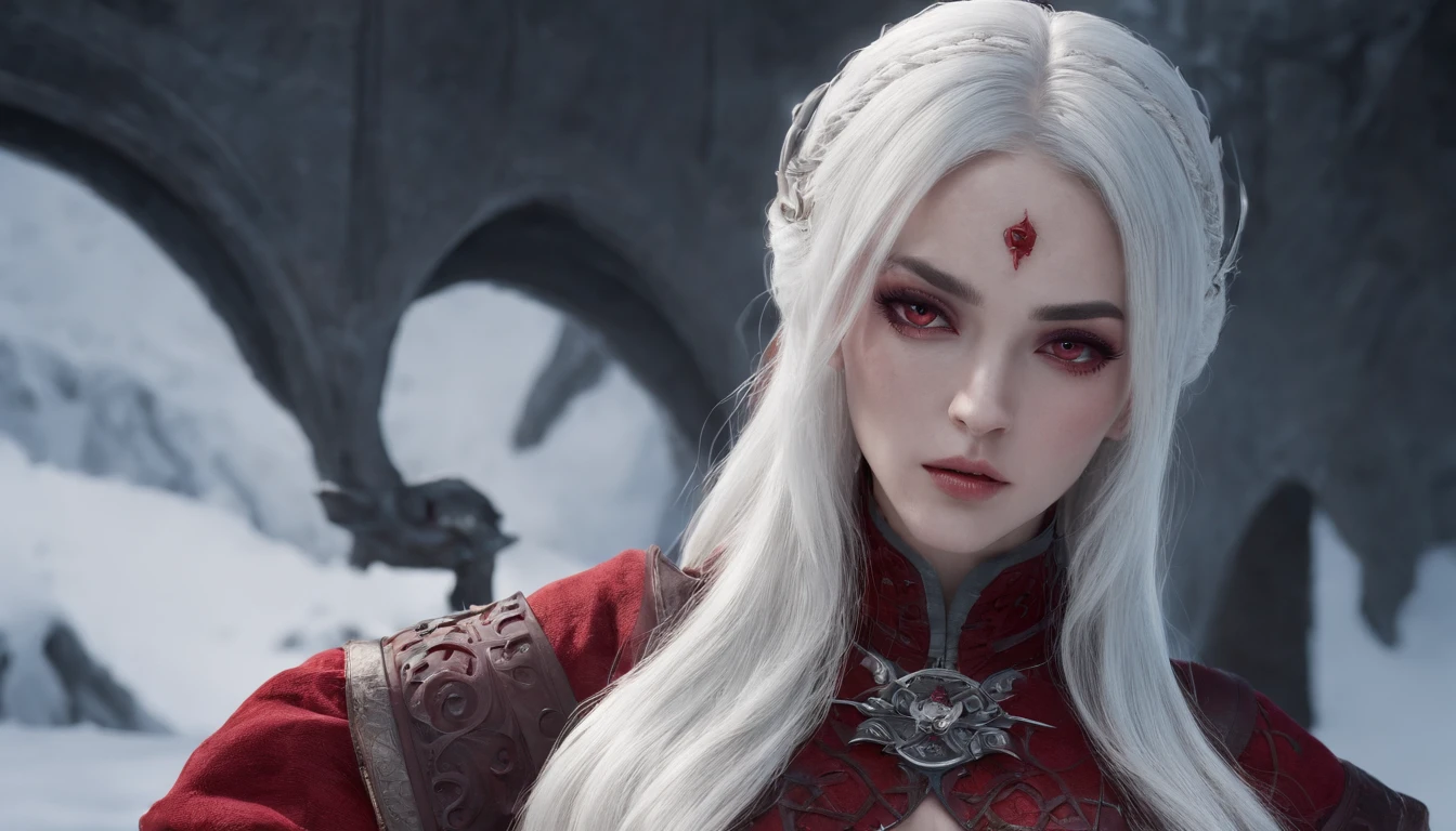 Cirilla Fiona Elen Riannon,Highest image quality,Outstanding details,超高分辨率,(Fidelity:1.4), Favor the details,closeup cleavage,dawn,Snow,winter,Wizard Sword,He has a delicate and beautiful face,Red Japanese oni armor,Raised sexy,frontage,cyber punk perssonage,Futuristic,mechanically aesthetic,Virtual Engine 5,Perfect detail rendering,rendering by octane,hyper HD