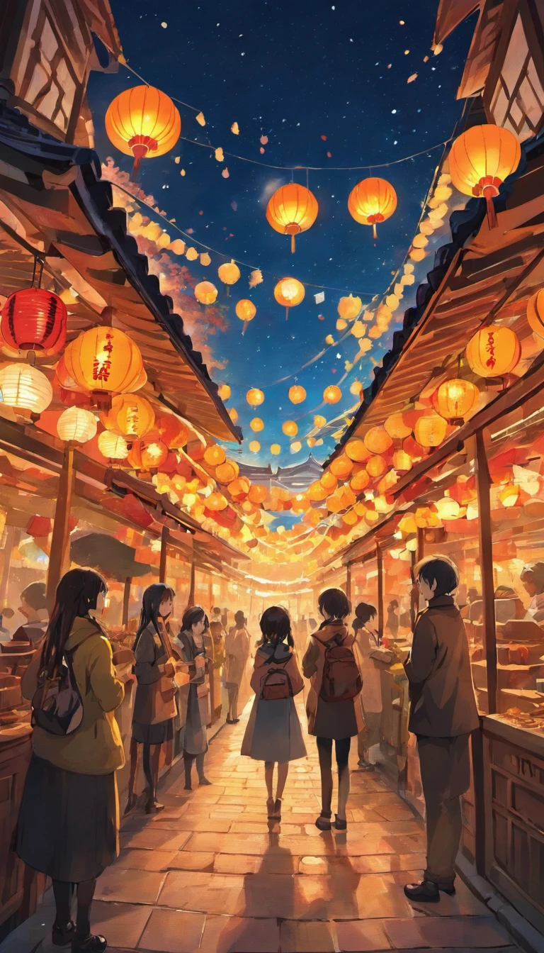 On a peaceful autumn night,A bright full moon hangs high in the clear blue night sky,A little star shines。In a beautiful square,Two cute pandas standing under the moon,They silently look forward,As if waiting for an important moment。
Traditional celebratory installations are arranged in the square,Bamboo lanterns and art installations dot the entire environment,Add a mysterious atmosphere to the festival。The stalls are filled with mooncakes of various flavors,Exudes an enticing aroma,People waiting to taste。and as night falls,The lights gradually come on,It adds a unique color to the square。
In the night sky,Gorgeous fireworks bloom,Bring the whole celebration to a climax,People look up at the sky,Cheers celebrate the Mid-Autumn Festival。The moment is filled with tradition and a spirit of celebration,Present memorable artistic pictures。