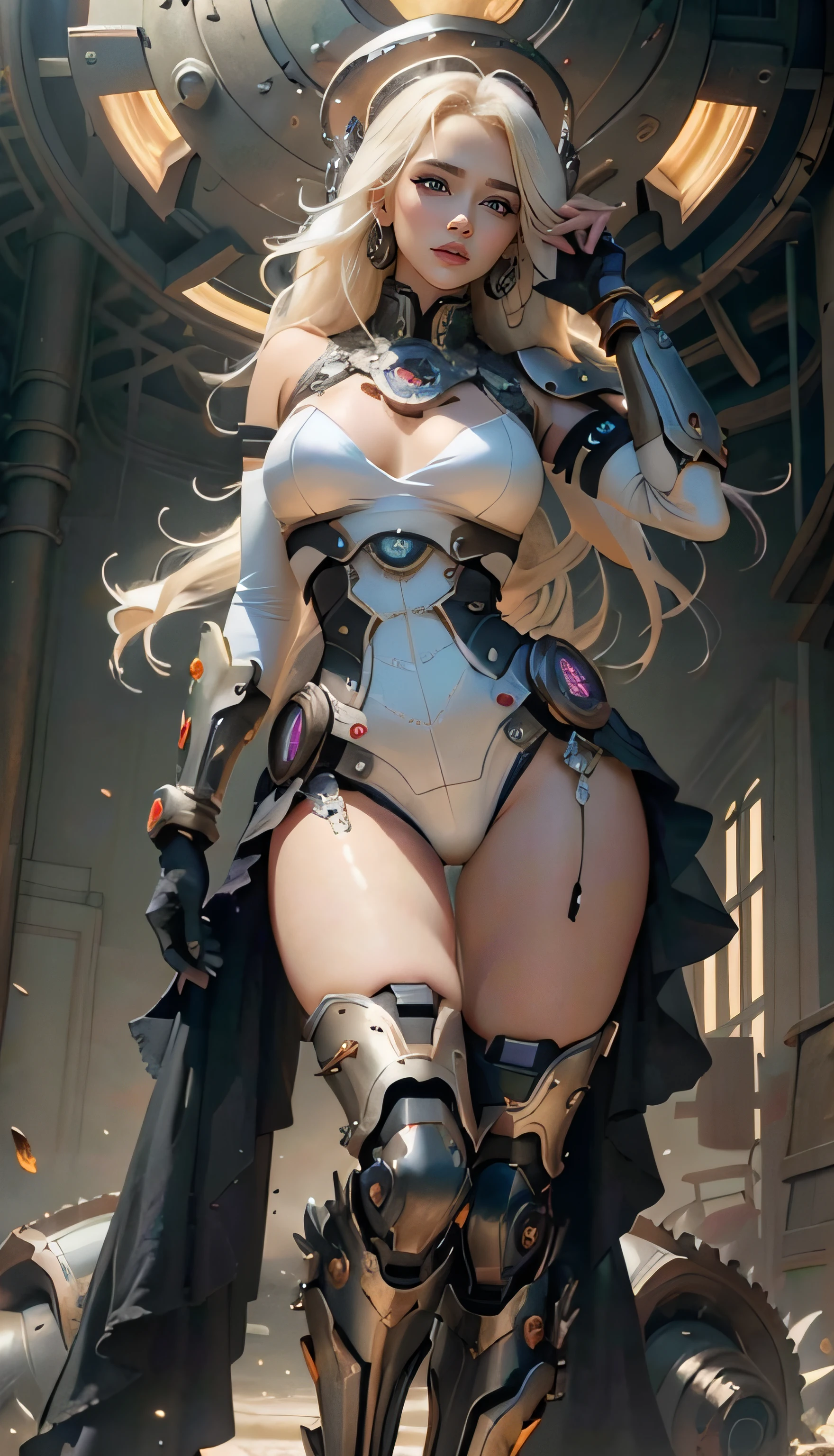 realistic visual effects,attractive beautiful,dramatic contrast,Gentle lighting,Delicate warmth,the soft light,hyper HD,Extremely colorful,best qualityer,perfect female shape,HighDynamicRange,long eyelasher,Unbeatable masterpiece,paleskin,putting makeup on,Sexy goddess,Large mechanical gears,Strange sky,The setting sun burns the clouds,8K high quality,Sexy goddess,A pair of big eyes are beautiful and moving,White skin,Makeup,Sexy outfit,【Background with】Large gears,Large gears,Doomsday ruins,Giant tornado,Strange sky,The setting sun burns the clouds,Multiple planets,The end of the world,Multiple planets,Mards,Jupiter,Mercury,Strange sky,Giant tornado。