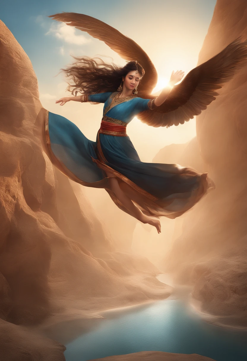 nsfw, (RAW photo, best quality), (realistic, photo realistic: 1.3), best quality, highly detailed, dancing, flying, panorama, vista, smile, shy, floating, levitating, dynamic pose, masterpiece, super detailed, illustration, 1 girl, upper_body, dynamic angle, world masterpiece theater, messy_long_hair, best quality, extremely detailed CG Unity 8k wallpaper, ink, amazing, cinematic lighting, lens_ flare,dunhuang_style,
