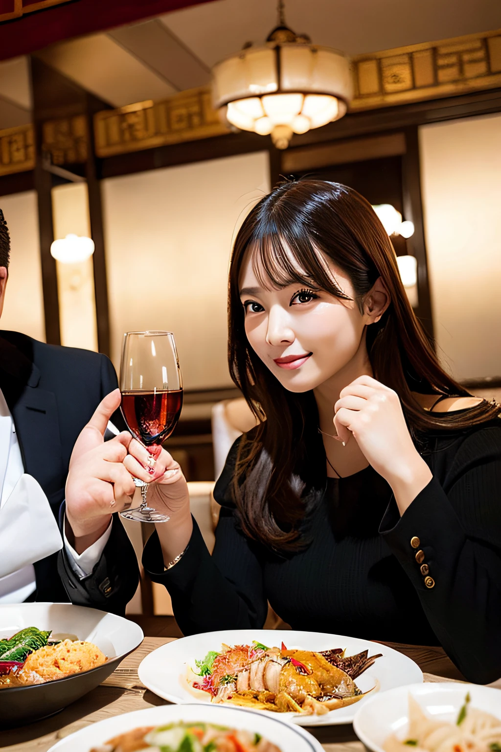 Beautiful woman and wealthy man eating in a high-class Chinese restaurant