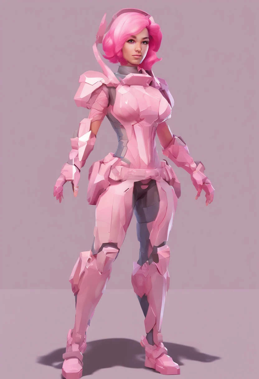 1girl, reference sheet, matching outfit, (fantasy character design, front, back, sides, left, right, up, down), cyborg body (pink), tattoos on her pubic area and at her thighs, beautiful detailed eyes (pink), short hair (pink), a beautiful girl in arcane art style like hand painted, petite body