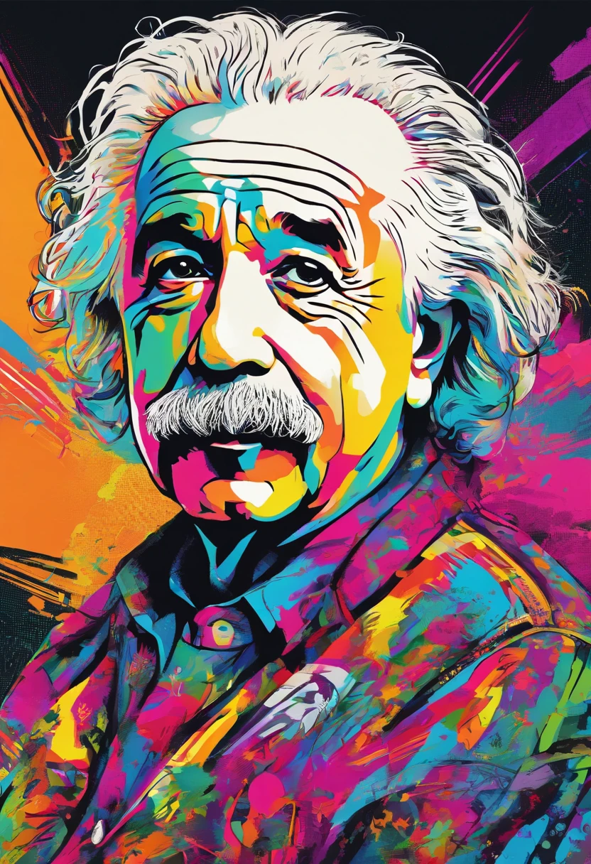 T-shirt graphic design art, flat design of a retro, Albert Einstein face, colorful tones, highly detailed cleanliness, vector image, photorealistic masterpiece, professional photography, flat white background, isometric, vibrant vector ((white background)) --auto --s2