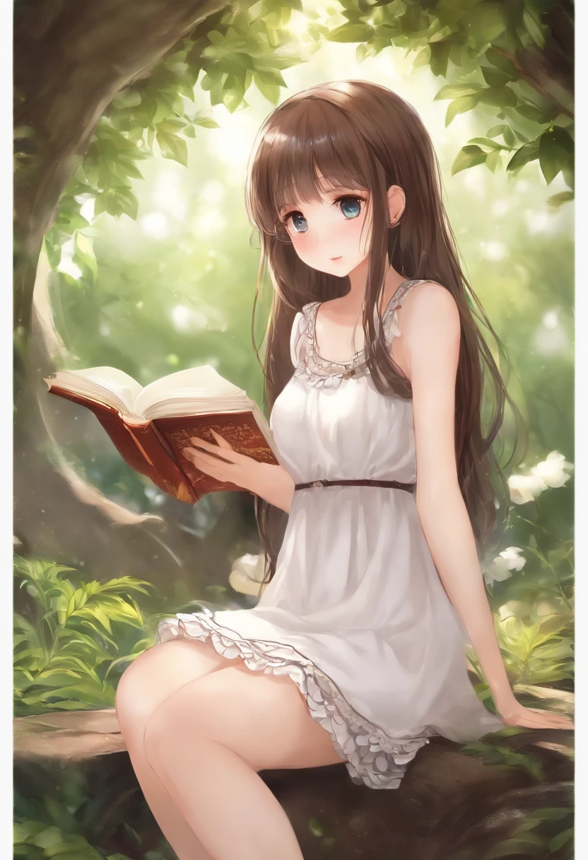 Cute ,Barefoot,Tummy down,head looking up,Raise your feet,shift dresses,white panties,largeeyes,Anime cute face,looking at book,Wet da