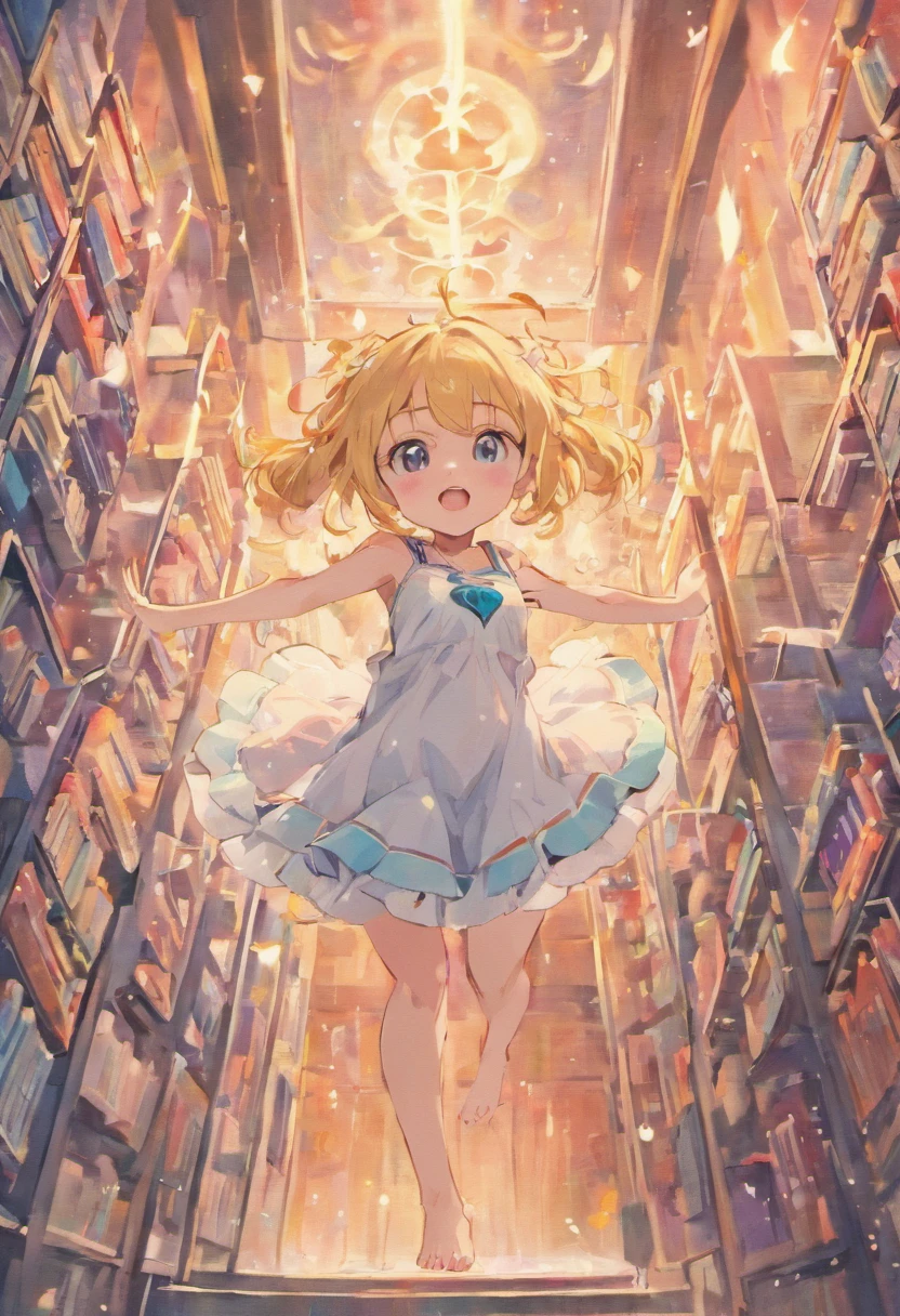 Cute ,Barefoot,Tummy down,head looking up,Raise your feet,shift dresses,white panties,largeeyes,Anime cute face,looking at book,Wet da