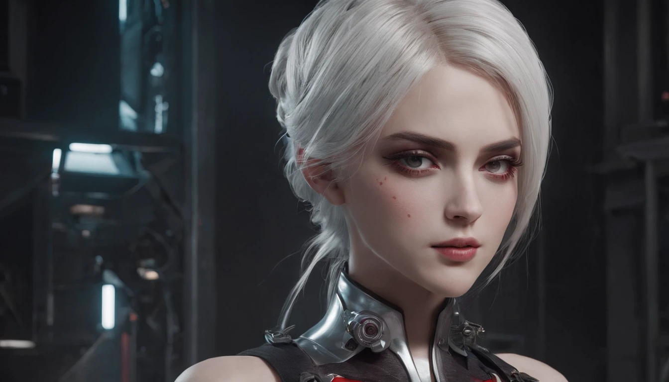 Cirilla Fiona Elen Riannon,Highest image quality,Outstanding details,超高分辨率,(Fidelity:1.4),The best illustration,Favor the details,closeup cleavage,A mech girl,He has a delicate and beautiful face,((Red and white semi-mechanical body:1.8)),Raised sexy,cleavage,onbed,frontage,cyber punk perssonage,Futuristic,mechanically aesthetic,Complex machinery,The background is a high-tech lighting scene in the future city,Virtual Engine 5,Perfect detail rendering,rendering by octane,hyper HD