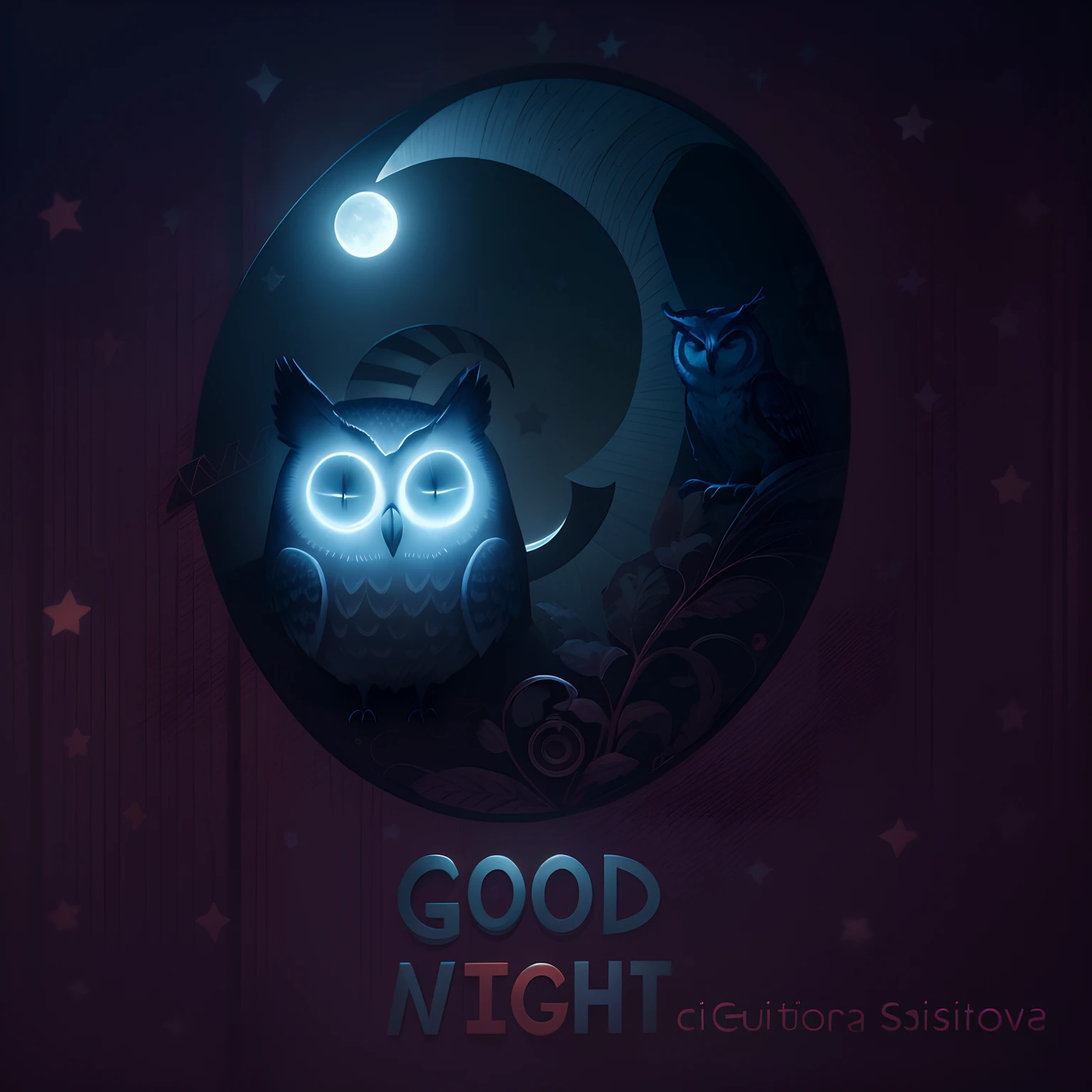 Goodnight, slightly dim the light levels, desaturate the colors, nightlight, moon, sleeping owl, 8k resolution, photorealism, hyperdetailed.