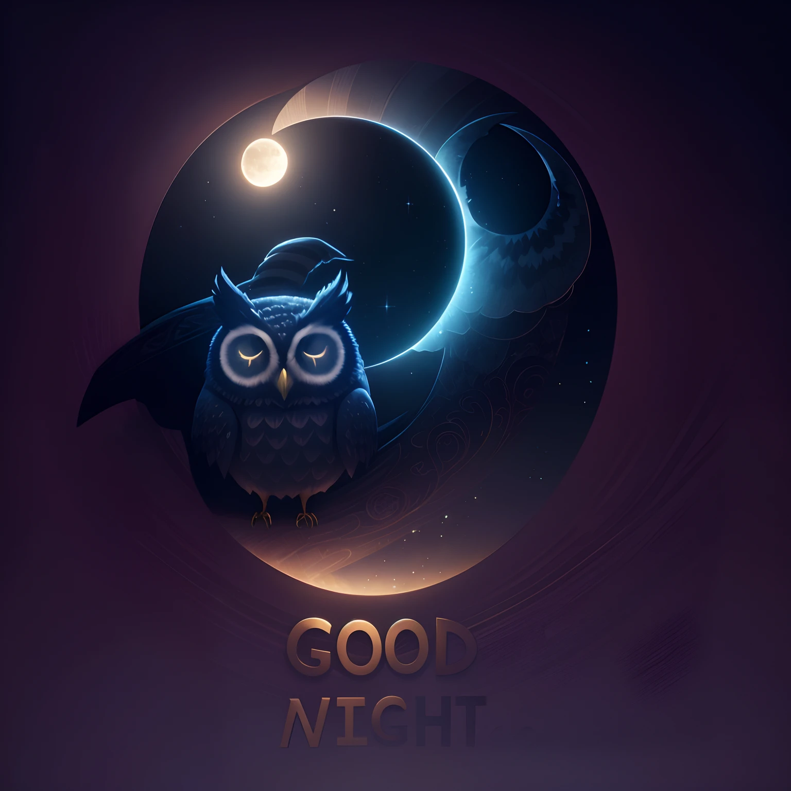 Goodnight, slightly dim the light levels, desaturate the colors, nightlight, moon, sleeping owl, 8k resolution, photorealism, hyperdetailed.