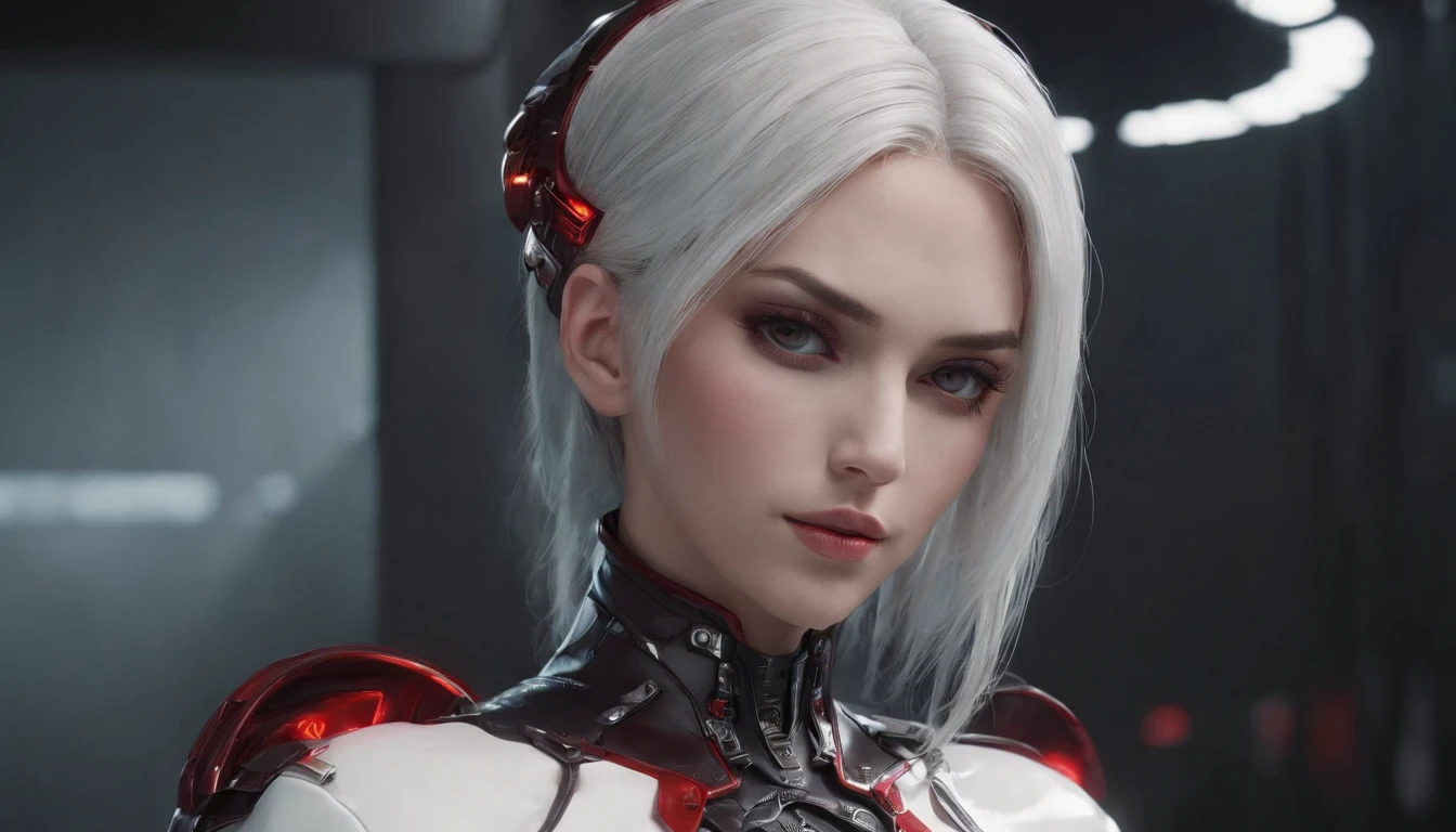 Cirilla Fiona Elen Riannon,Highest image quality,Outstanding details,超高分辨率,(Fidelity:1.4),The best illustration,Favor the details,closeup cleavage,A mech girl,He has a delicate and beautiful face,((Red and white semi-mechanical body:1.8)),Raised sexy,cleavage,onbed,frontage,cyber punk perssonage,Futuristic,mechanically aesthetic,Complex machinery,The background is a high-tech lighting scene in the future city,Virtual Engine 5,Perfect detail rendering,rendering by octane,hyper HD
