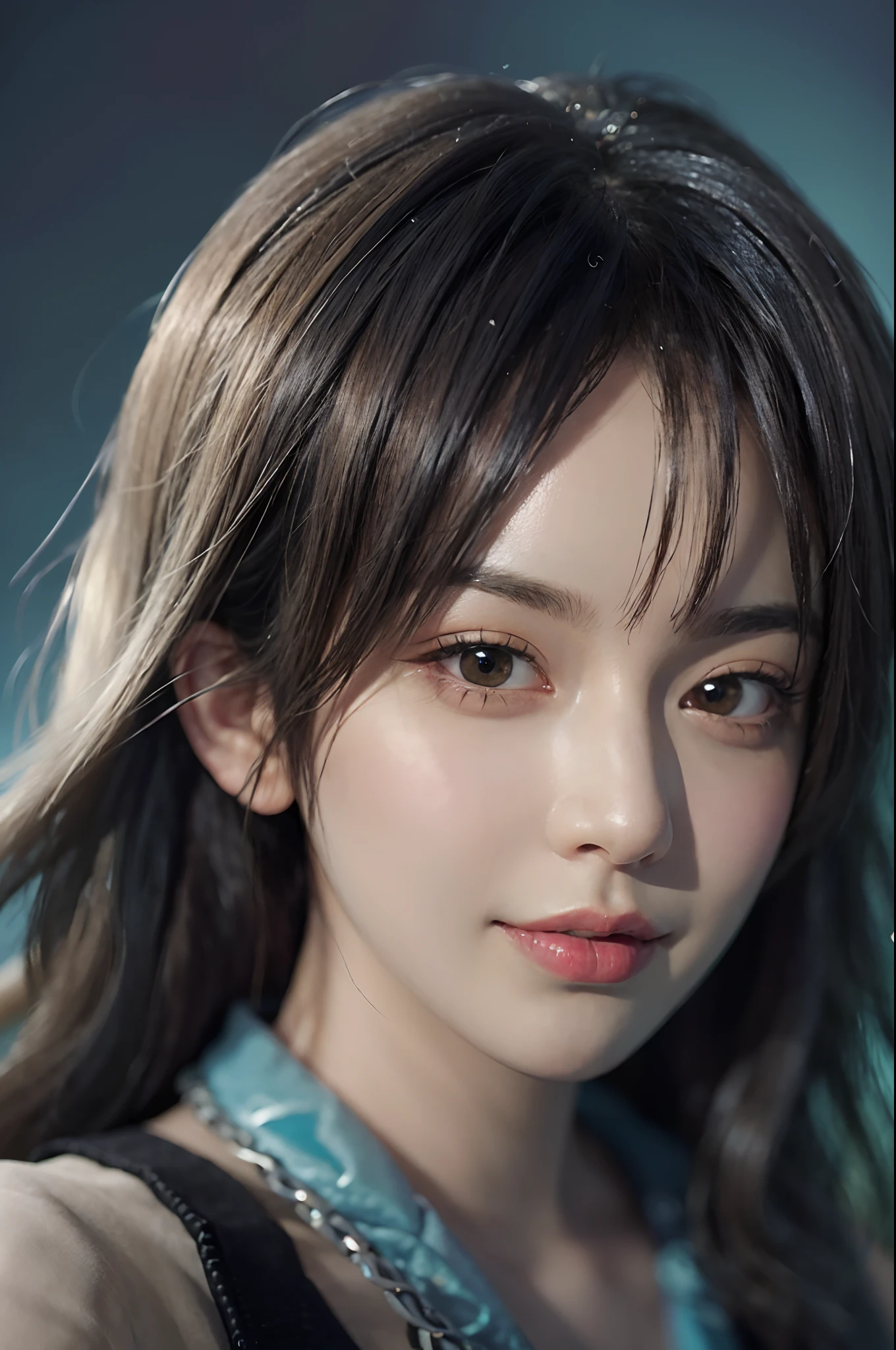 Hyperrealist portrait of female by david hockney and alphonse mucha,fantasy art, photo realistic, dynamic lighting, artstation, poster, volumetric lighting, very detailed faces, 4 k, award winning,, 1girl, in the dark, deep shadow, low key,cowboy shot,(official clothing:1.4) ,long hair,white hair,
