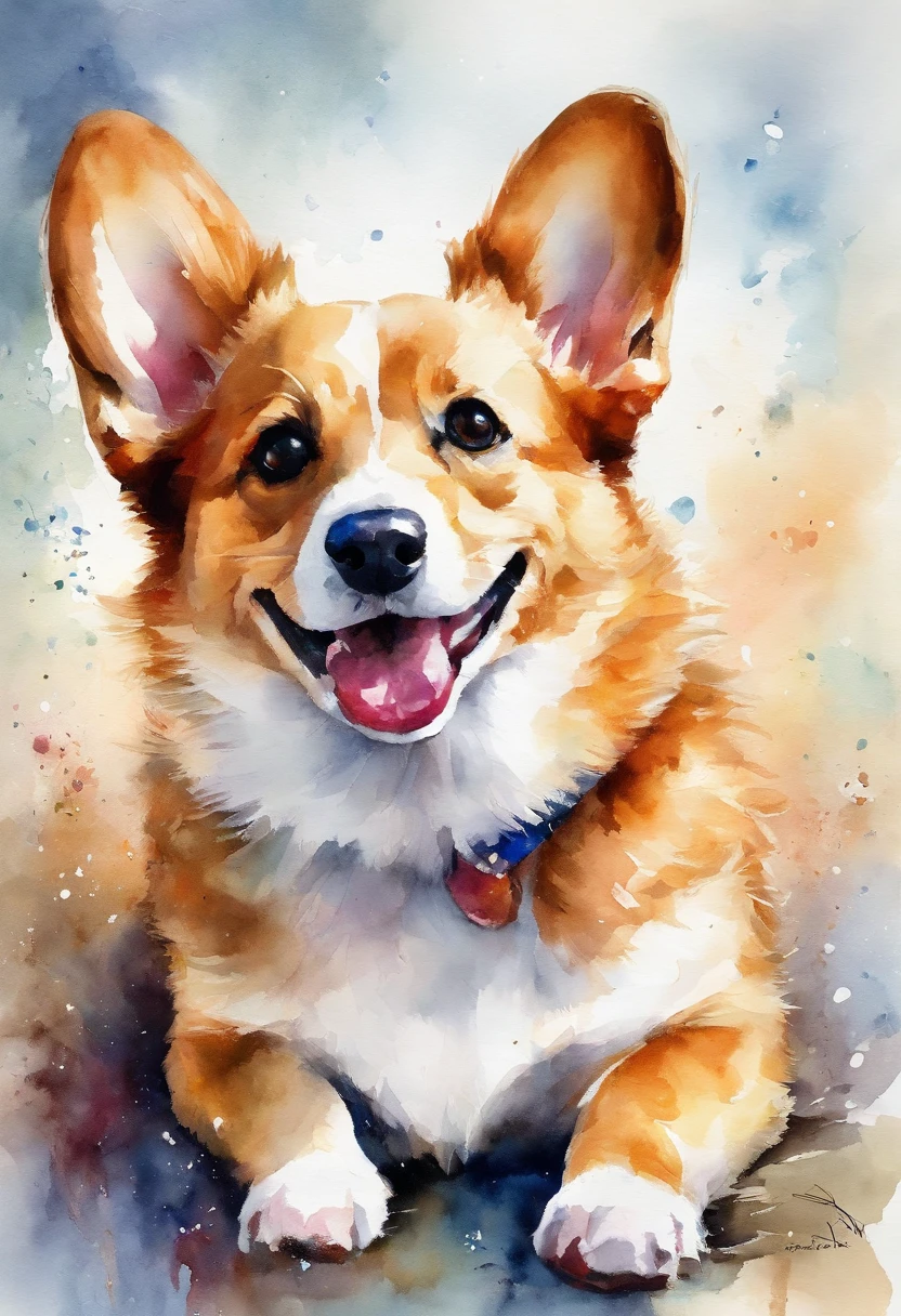 Corgi puppy, Stick out her tongue, frontage, happily smiling at the camera，Adorable, cheerfulness., Broken glass effect, No background, Stunning, Something that doesn't even exist, Fabulous existence, energy, molecular, textured, Iridescent colors and luminescent scales, breathtaking beauty, Pure perfection, divine presence, Unforgettable, Impressive, breathtaking beauty, volumettic light, has cleavage, Rays, Vivid color reflections