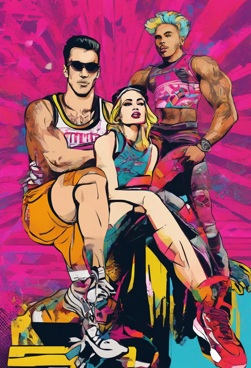 Strong athletes,dressed in punk clothing,Detailed, Ultra-realistic rendering