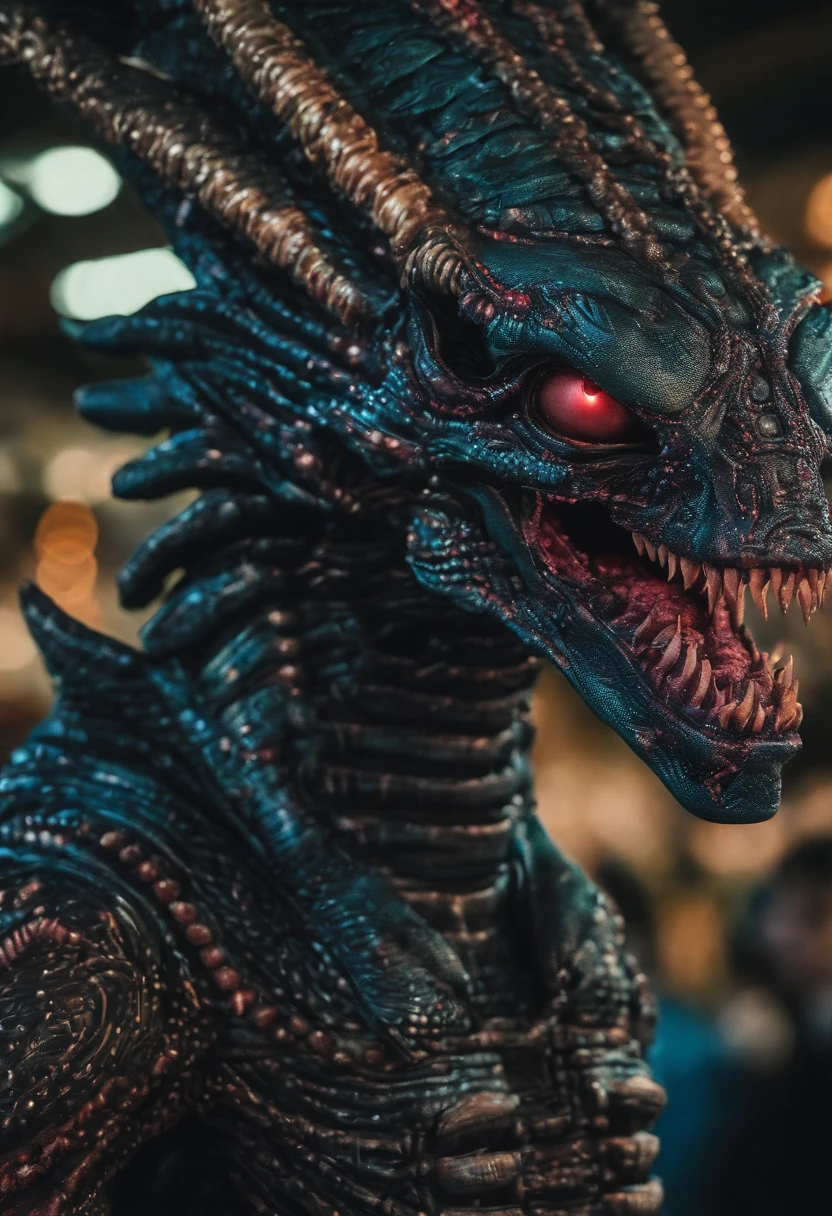 cinematic photo Embroidery of a smug, Evil Dragon, equiretangular 360, sinistro , arte por Michael Hutter . fotografia 35mm, Film, Bokeh, profissional, 4k, altamente detalhado