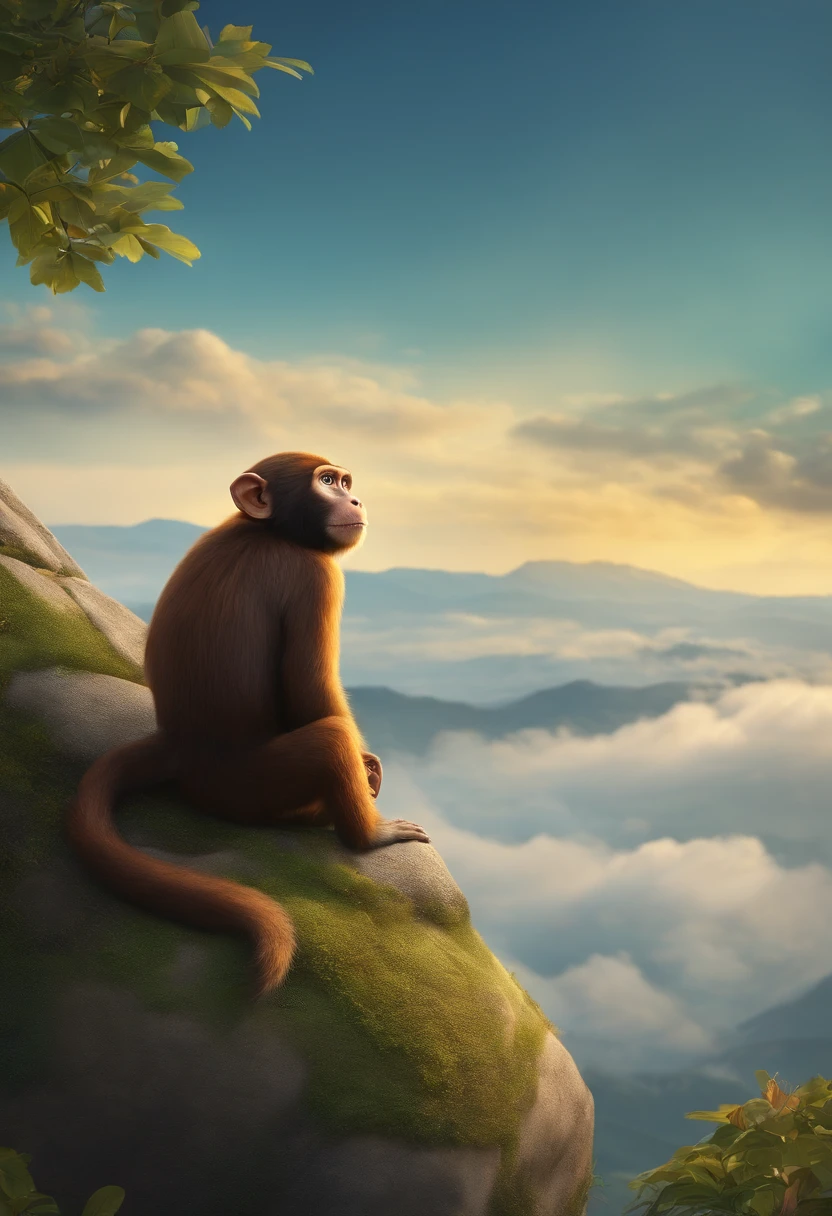 in the tallest hill, two cartoon monkey laying down while looking at the sky